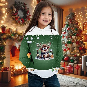 Детский пуловер с капюшоном с принтом для девочек, толстовка с длинными рукавами, зимний праздничный наряд, уютный флис, мягкая повседневная одежда synthetic.ua - Фото 1