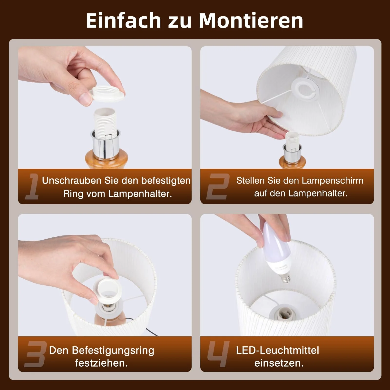 Настільна лампа Aukimo Wood Бежева Льняна E14 3000 K LED, фото №6