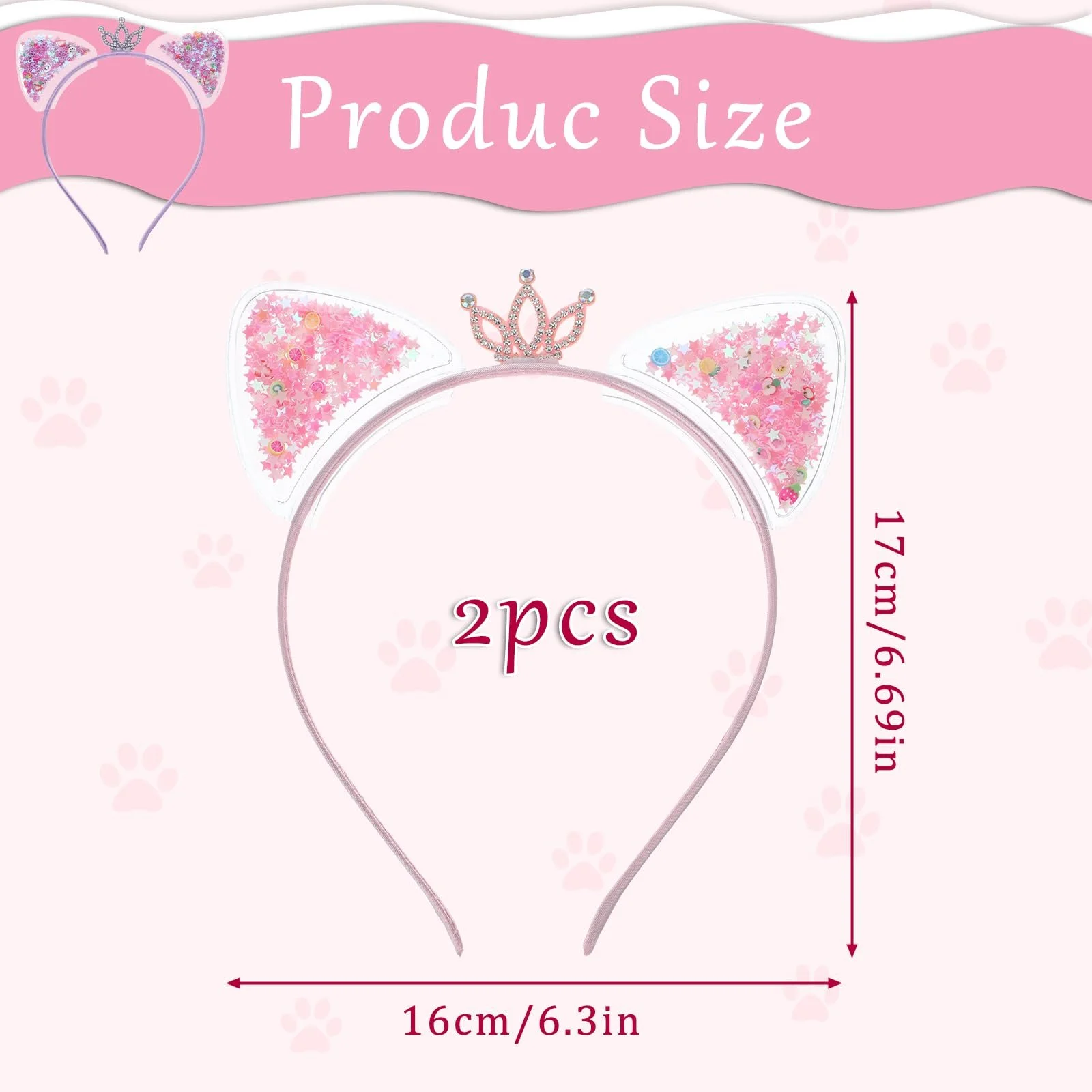 Набір з 2 Обручів з котячими вушками з короною, фото №2