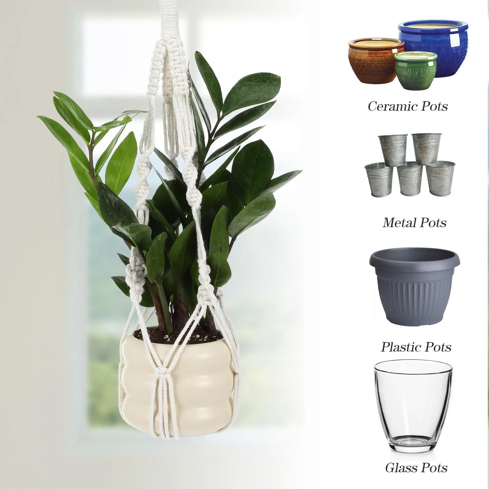 Підвісне кашпо макраме Pack of 2 з металевим кільцем та гачками 50 см, фото №7 Підвісне кашпо макраме Pack of 2 з металевим кільцем та гачками 50 см, фото №7