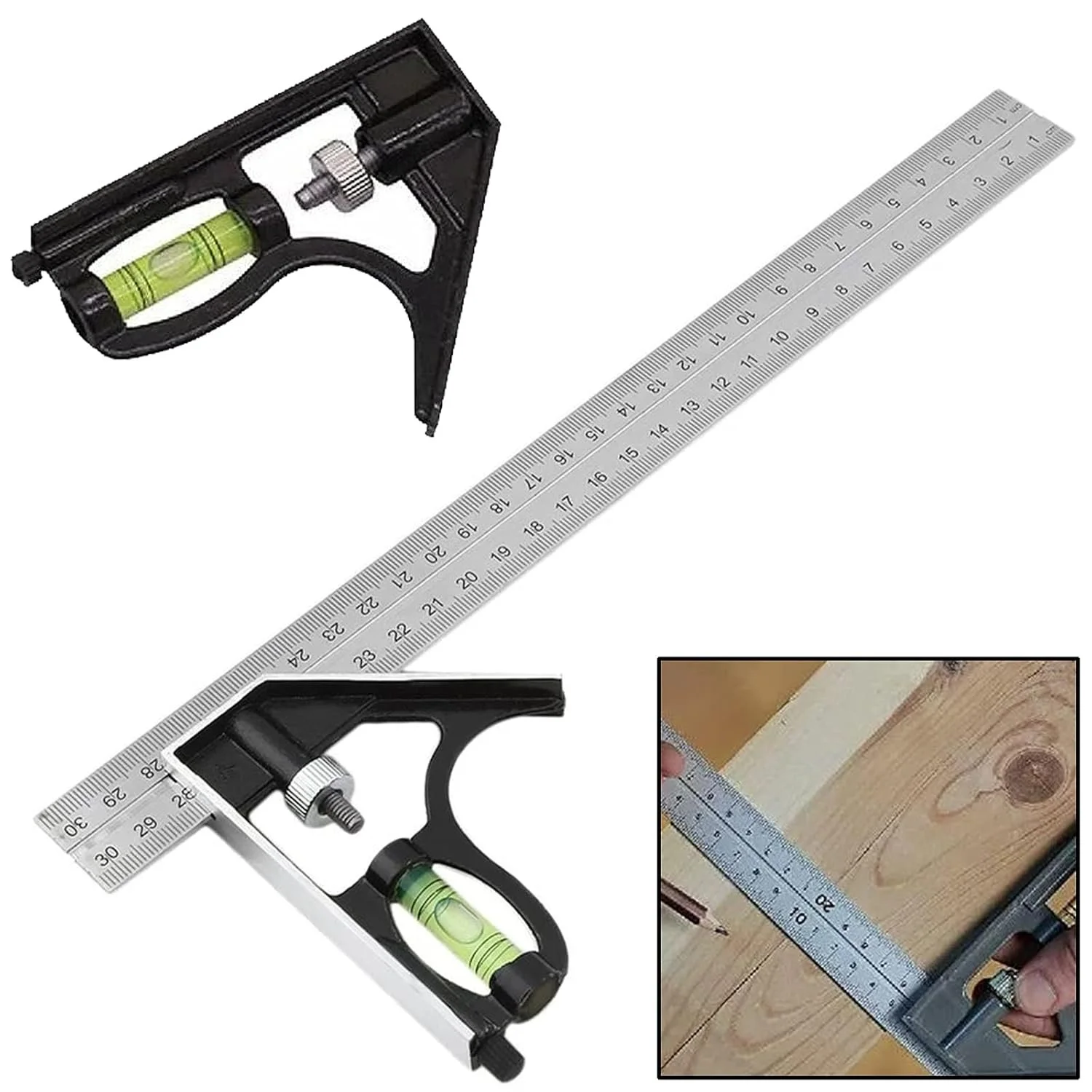 Універсальний кутник комбінований Starrett 11MH-300 / 300мм / Нержавіюча сталь/ 90°+45°/ Рівень / Сірий, фото №3 Універсальний кутник комбінований Starrett 11MH-300 / 300мм / Нержавіюча сталь/ 90°+45°/ Рівень / Сірий, фото №3