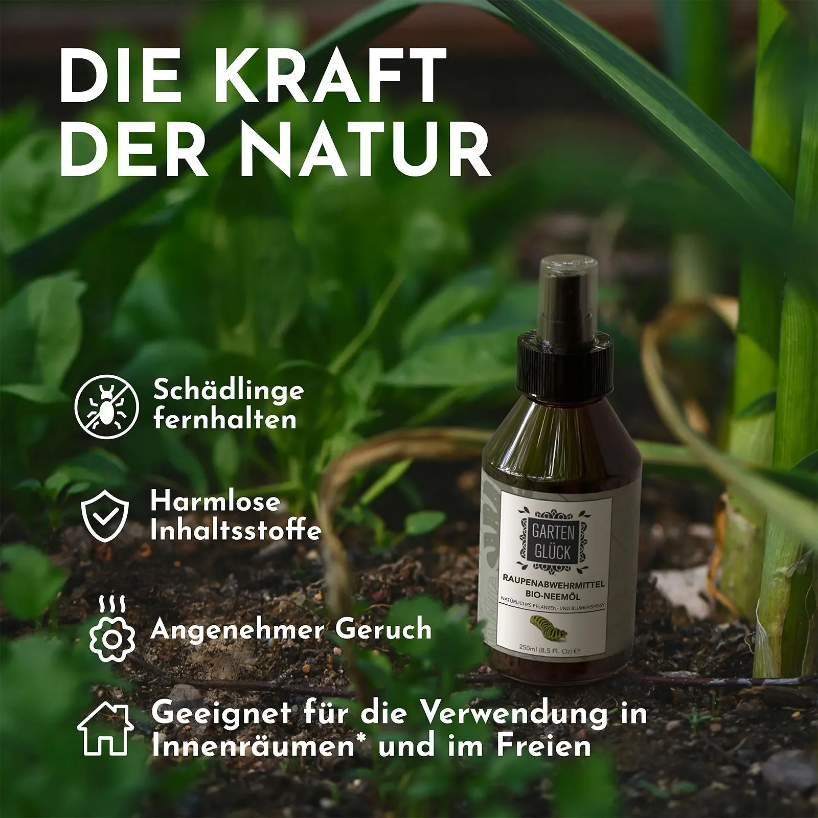 Спрей від гусениць та комах GARTEN GLÜCK CATERPILLAR REPELLENT органічний 250 ml, фото №2