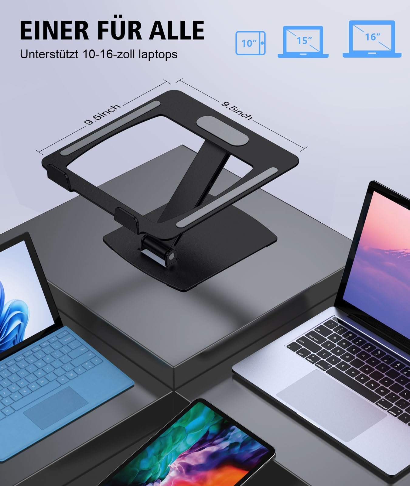 Підставка для ноутбука Glangeh, регульована по висоті, ергономічна, портативна, складна, алюмінієва, сумісна з MacBook Air Pro (10-16 дюймів), фото №6