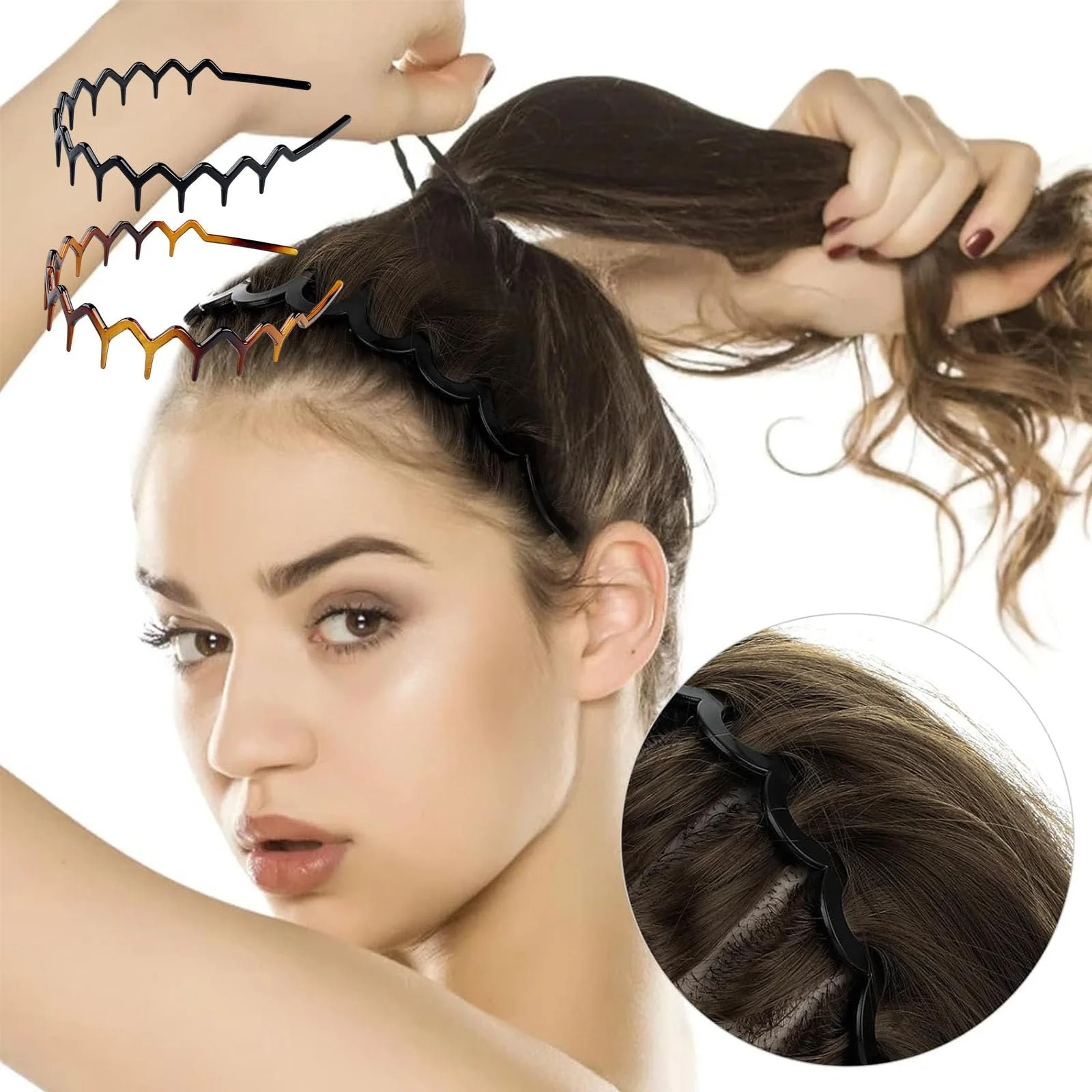 Набір гребінців-обручів зигзаг для волосся 2 шт, чорний та коричневий, фото №3 Набір гребінців-обручів зигзаг для волосся 2 шт, чорний та коричневий, фото №3