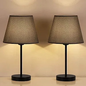 LED настільна лампа LIANTRAL Набір 2 шт. Металева основа Лляний абажур Сіра/Чорна - Фото 1