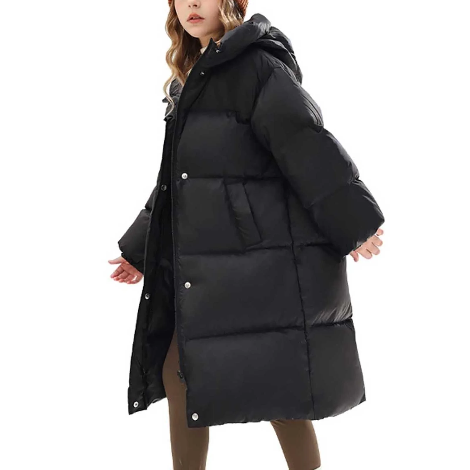 Зимнее пальто для девочек Generisch, длинная куртка Softshell, толстая куртка для активного отдыха с меховым капюшоном, элегантные однотонные карманы, зимнее пальто, детская парка на молнии, фото №1