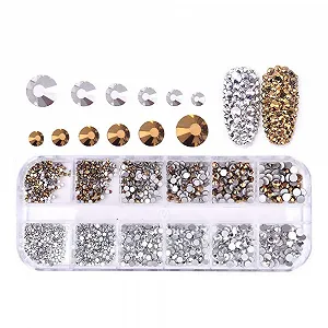 Набор Стразы для ногтей 12 стилей Блёстки Серебряный Золотой - Фото 1