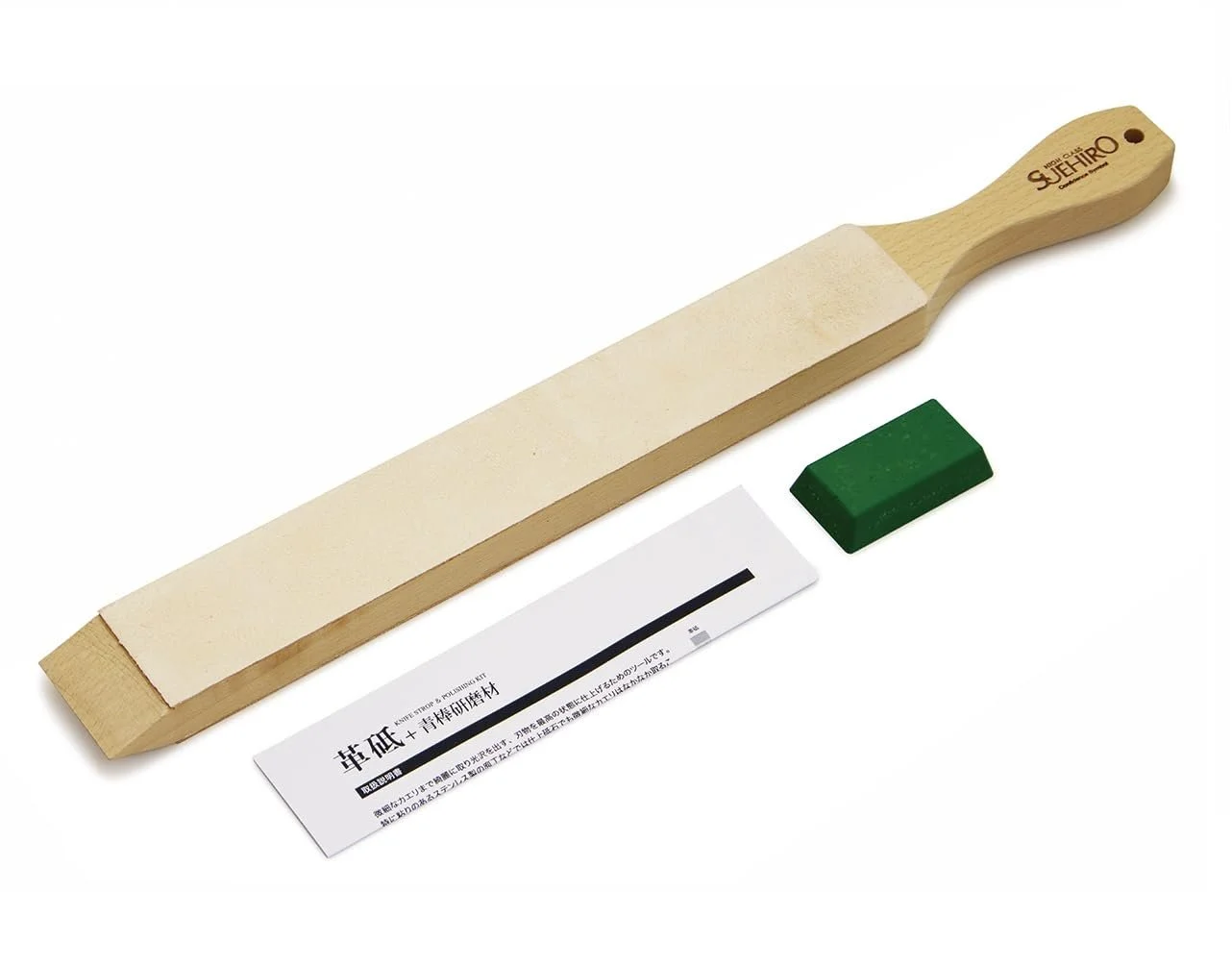 Набор для шлифовки и полировки Suehiro Japanese Sanding Set кожаный 48.5 см с пастой ГОИ для кухонных ножей, фото №1