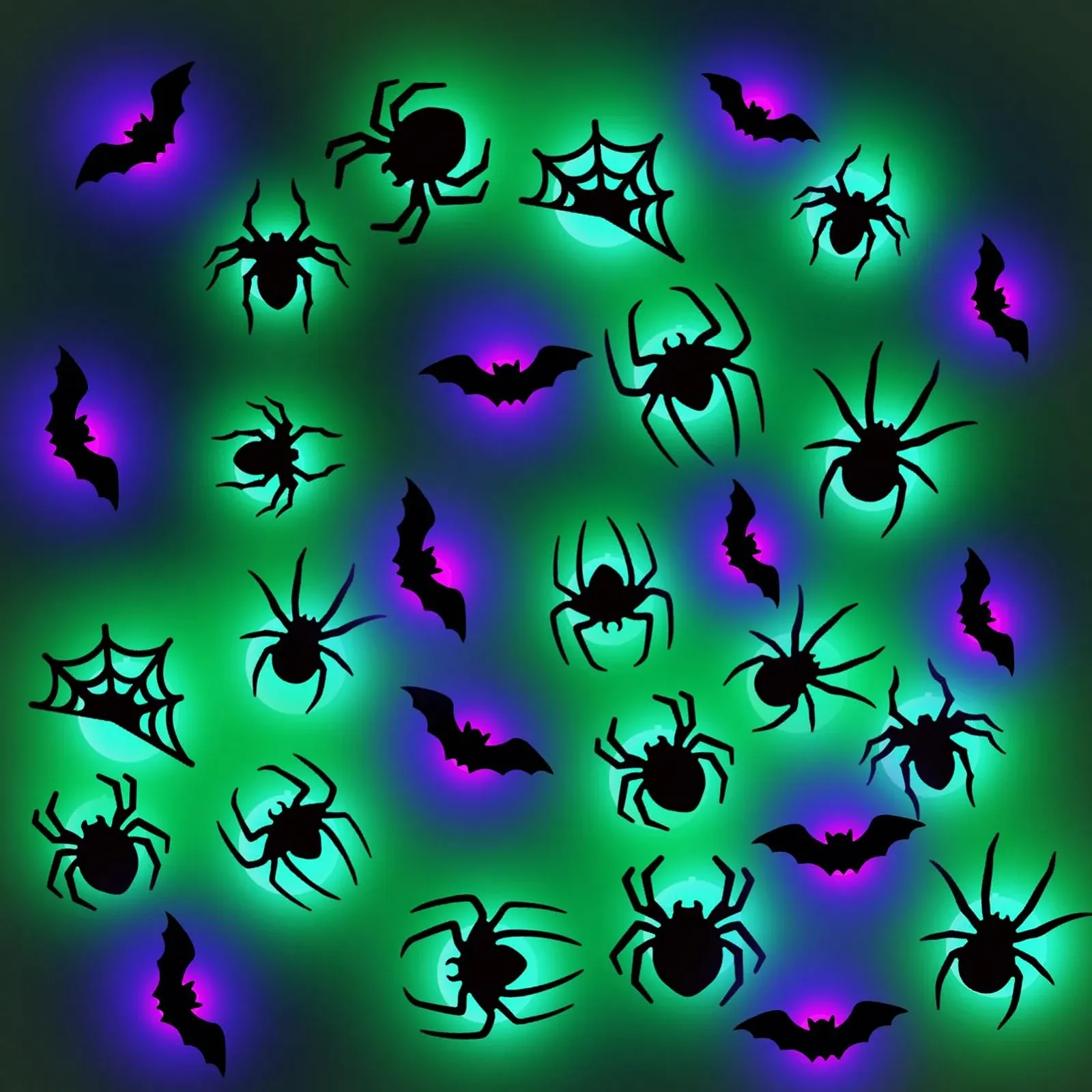 Наклейки на стіну LED Хелловін Кажани та павуки 3D 18 шт. (B), фото №1 Наклейки на стіну LED Хелловін Кажани та павуки 3D 18 шт. (B), фото №1