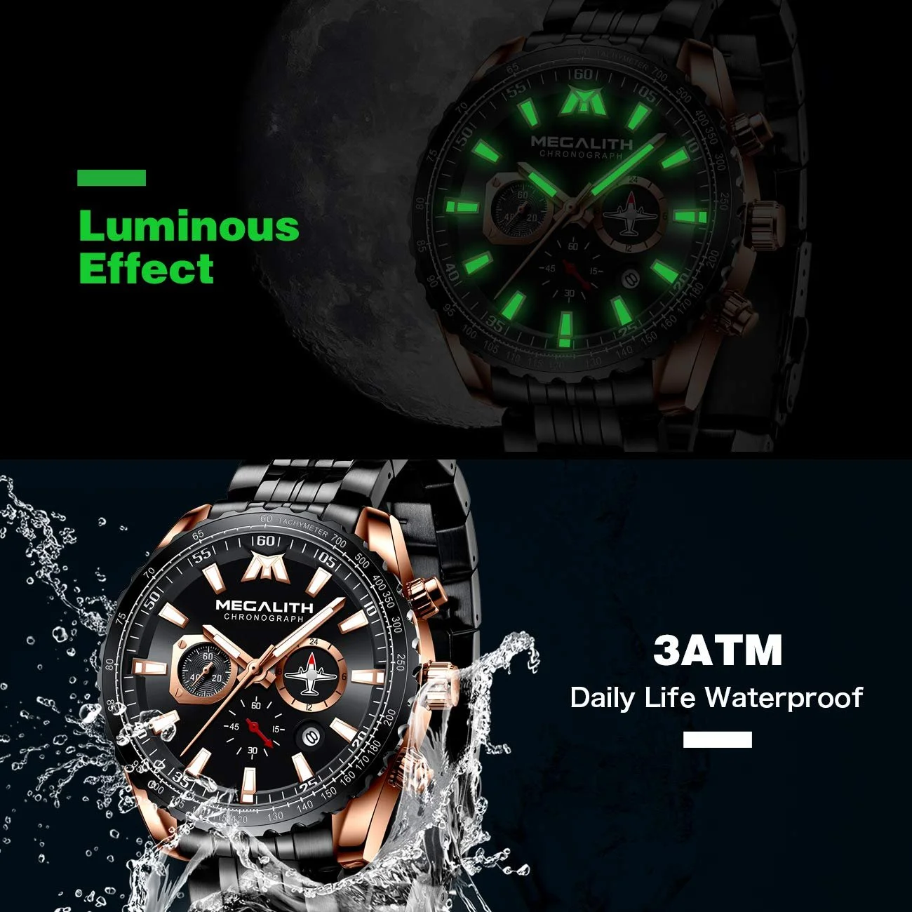 Годинник MEGALITH Чоловічий з нержавіючої сталі Хронограф, фото №5