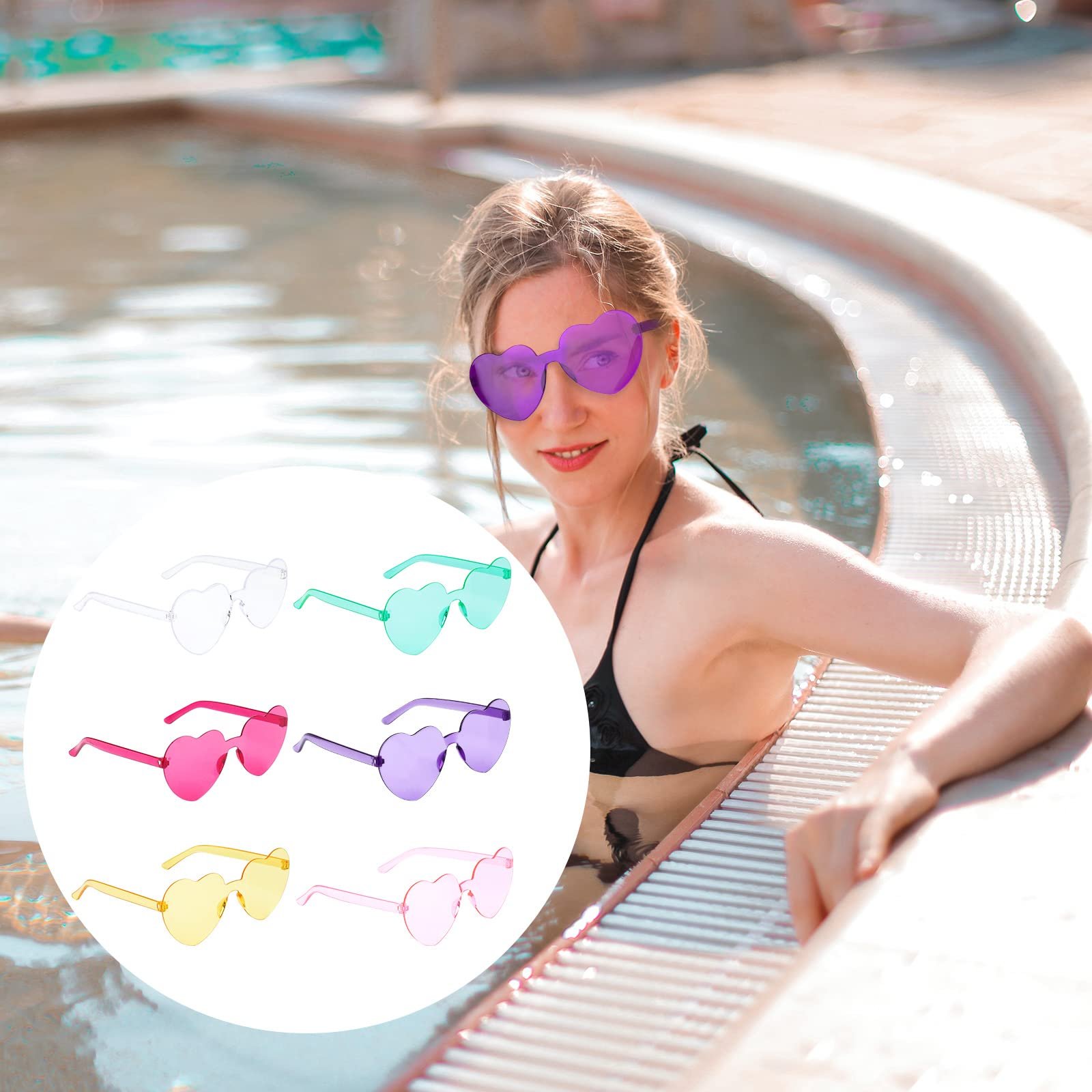 Солнцезащитные очки LUTER Без оправы Сердце Желтый, Розовый, Фиолетовый, Малиново-красный, Прозрачный зеленый, Прозрачный, 6 шт, фото №6