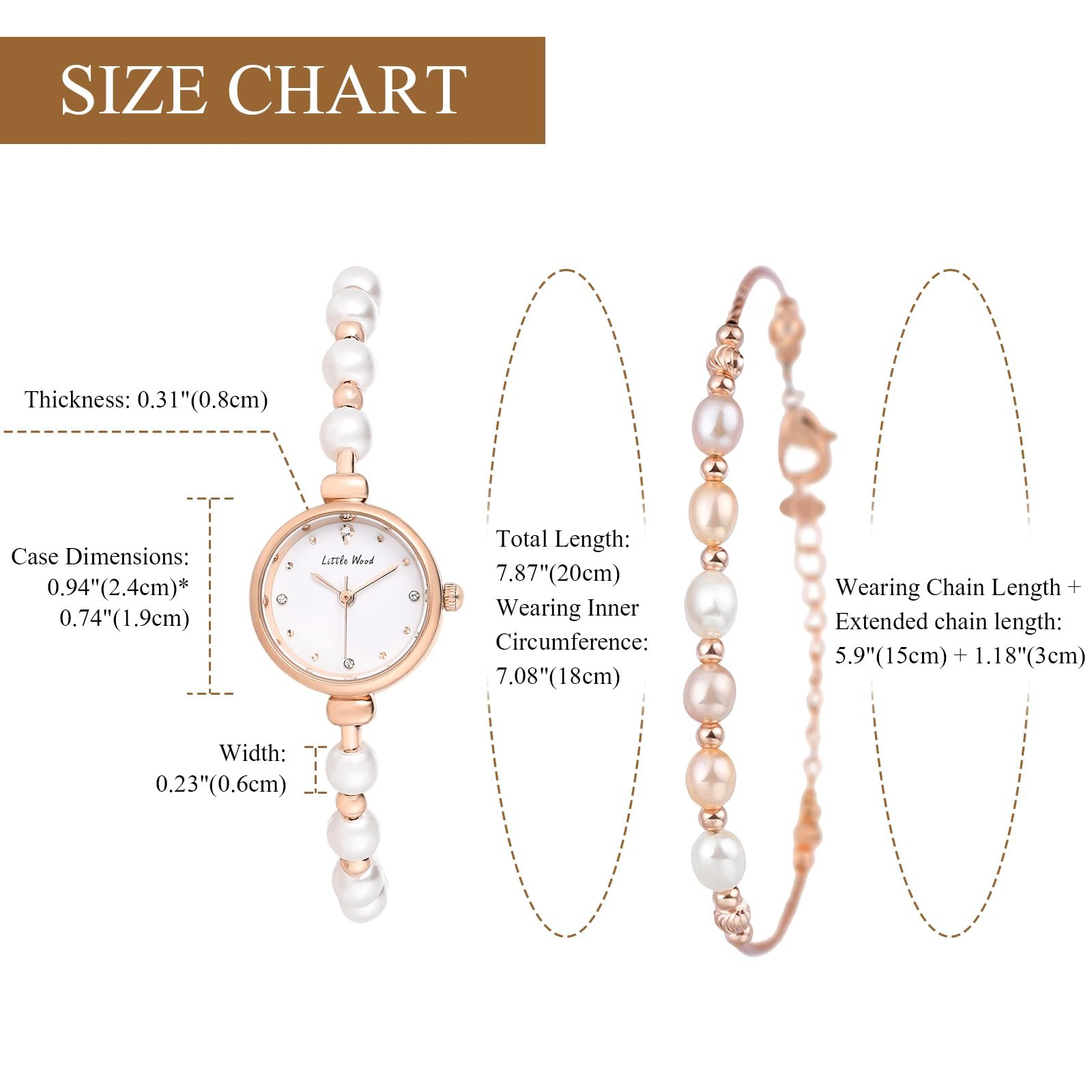 Женские часы-браслет JewelryWe Набор ювелирных изделий Женские аналоговые кварцевые часы Элегантные часы с жемчужным браслетом Браслет бесконечности Регулируемый браслет Розовое золото Серебро Подарок для женщин Девушек, фото №2