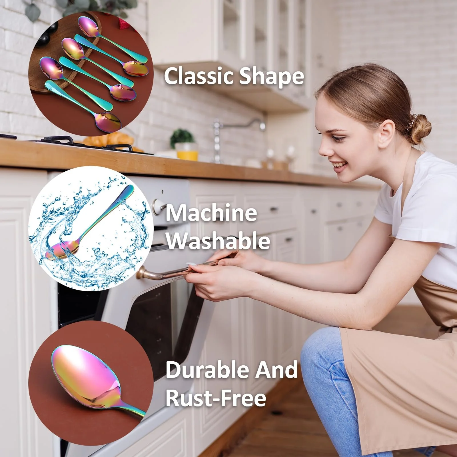 Набір з 6 кавових ложок з нержавіючої сталі 14 см, райдужні, фото №5