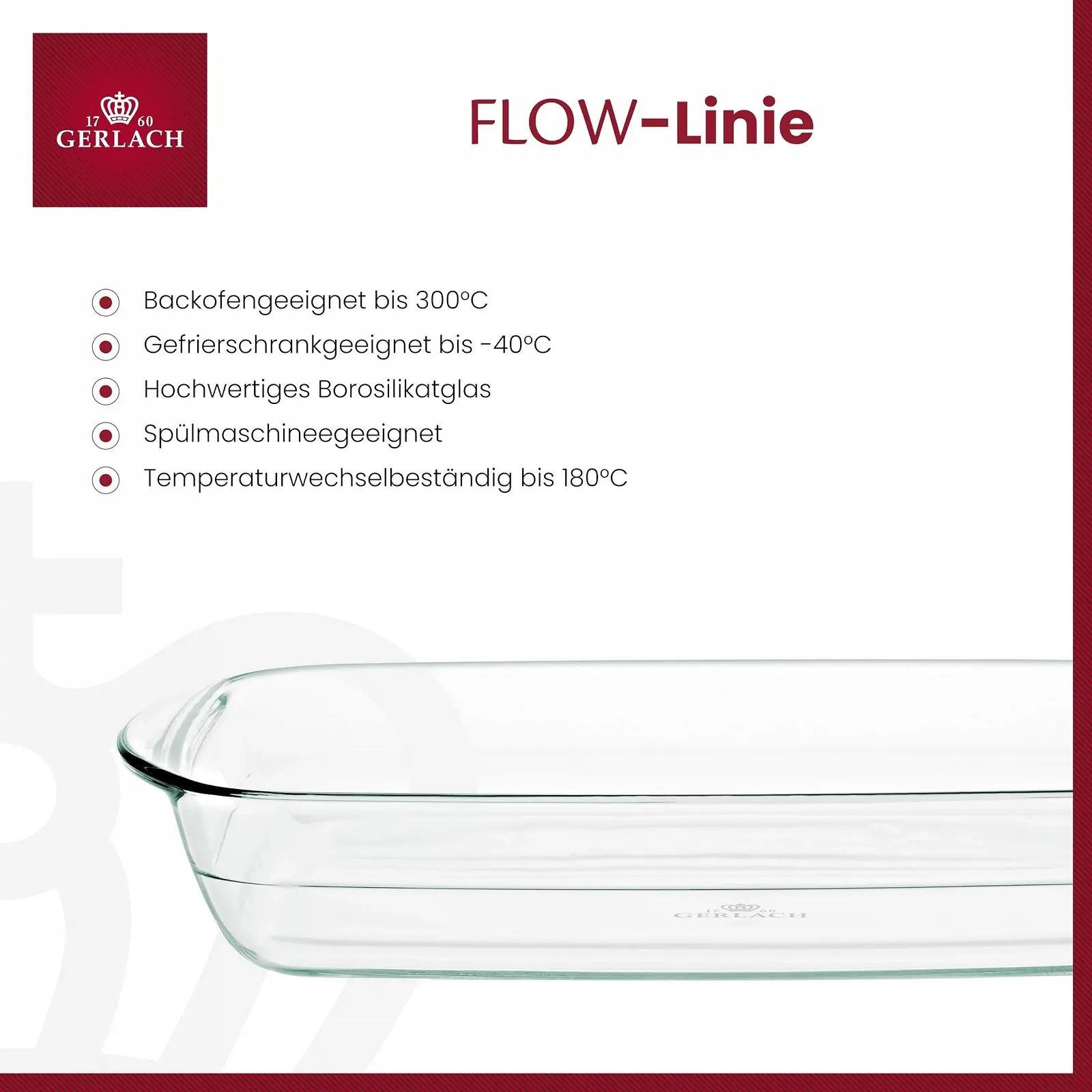 Форма для запекания Gerlach Flow 1760 прямоугольная из боросиликатного стекла 32.5 x 20 см 2 л, фото №2