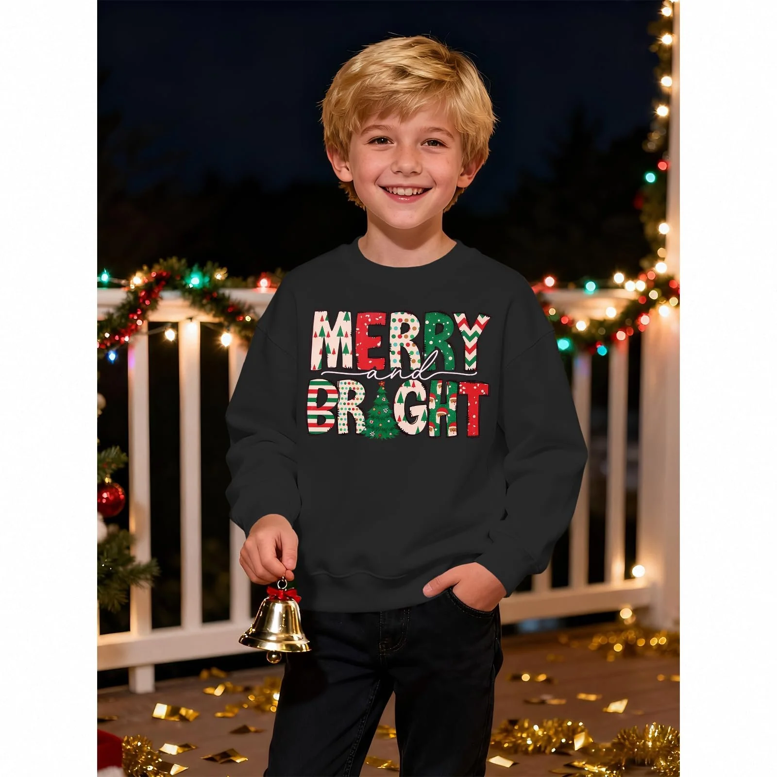 Детский рождественский джемпер Merry Bright, свитшот с принтом елки, рождественский джемпер для мальчиков и девочек 6-11 лет, зимняя хлопковая рубашка с длинными рукавами, праздничная одежда, фото №5 Детский рождественский джемпер Merry Bright, свитшот с принтом елки, рождественский джемпер для мальчиков и девочек 6-11 лет, зимняя хлопковая рубашка с длинными рукавами, праздничная одежда, фото №5