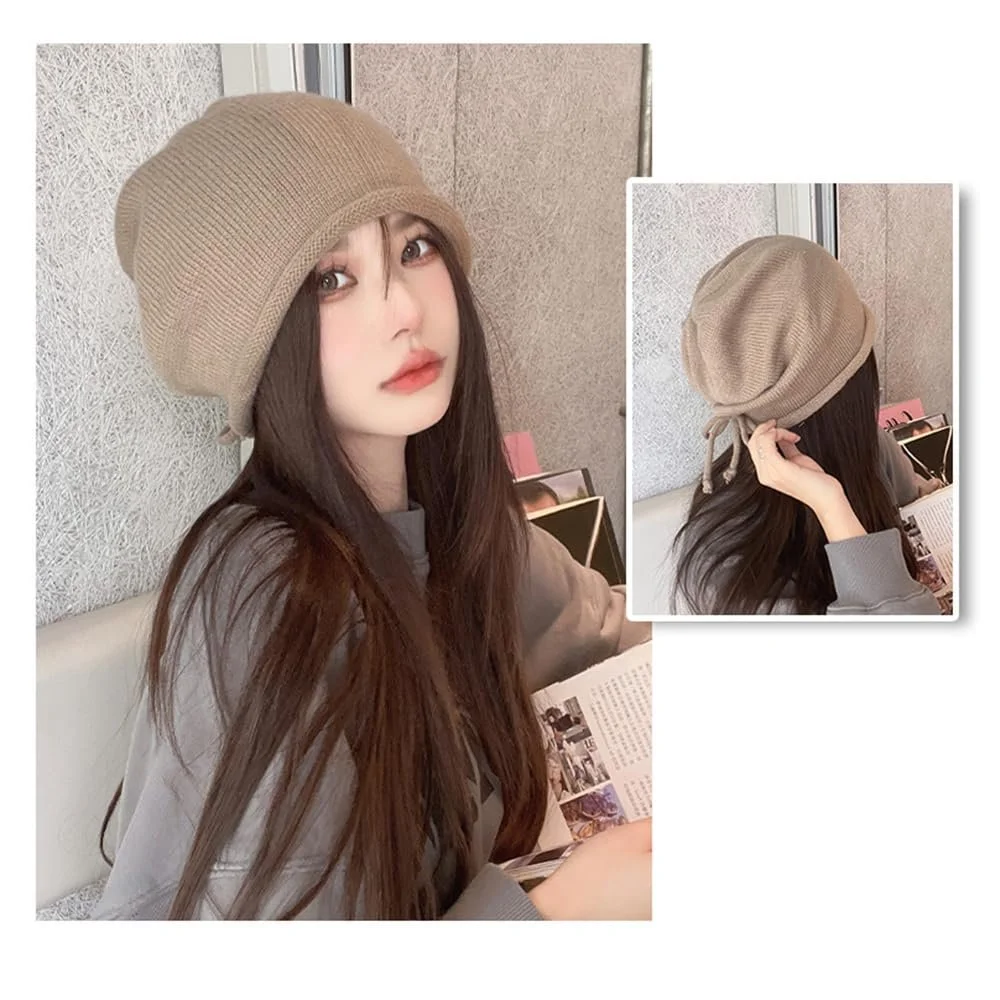 Шапка-бини Вязаная Удлиненная с закатанным краем, фото №4 Шапка-бини Вязаная Удлиненная с закатанным краем, фото №4