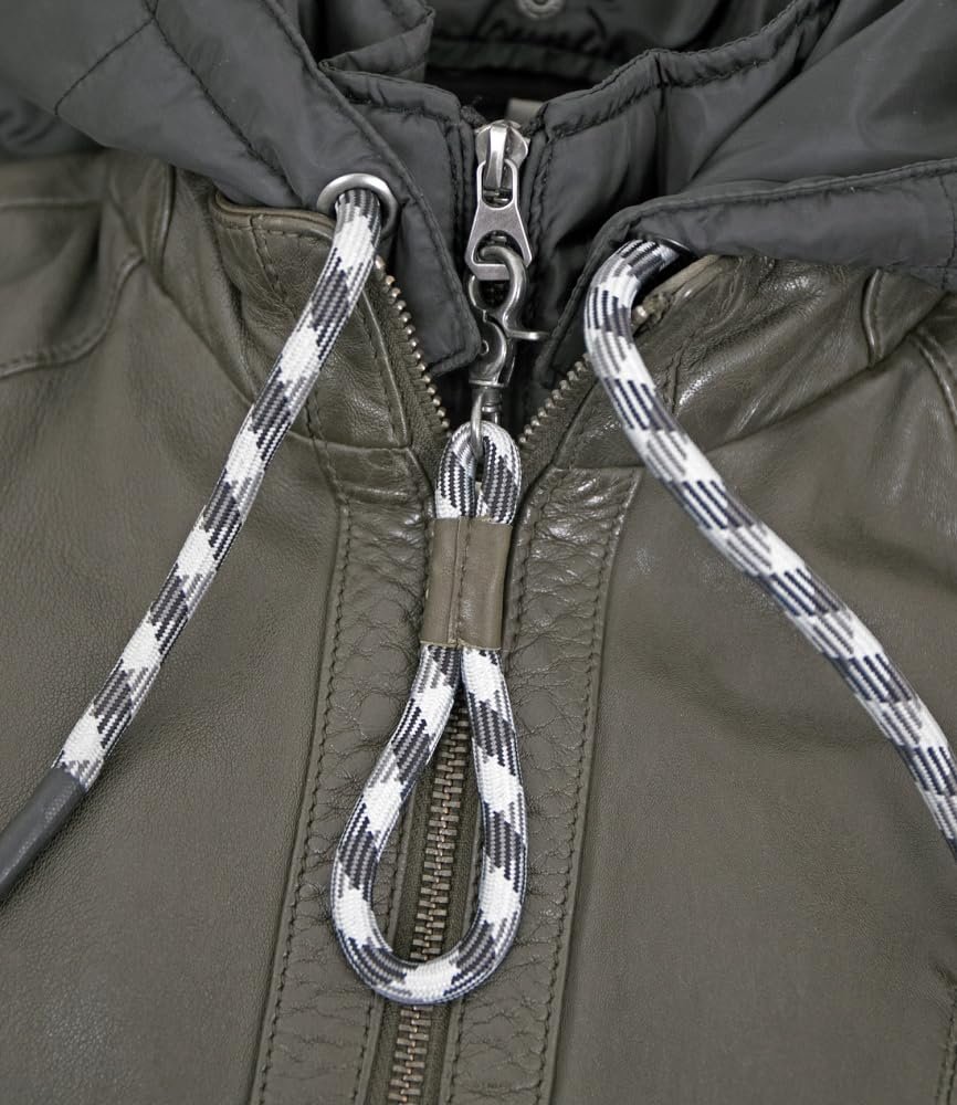 Шкіряне пальто з капюшоном Gipsy by Mauritius Lamb Nappa оливкового кольору, фото №8