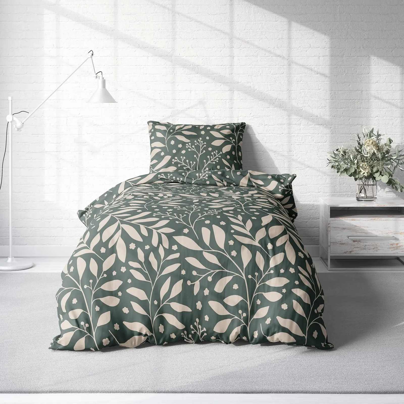 Постільна білизна one-home Jersey бавовняні підковдри на блискавці 135 x 200 см Листяно-зелена, фото №2