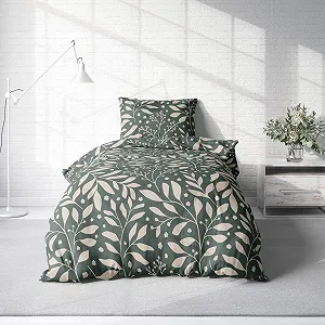 Постільна білизна one-home Jersey бавовняні підковдри на блискавці 135 x 200 см Листяно-зелена synthetic.ua - Фото 1