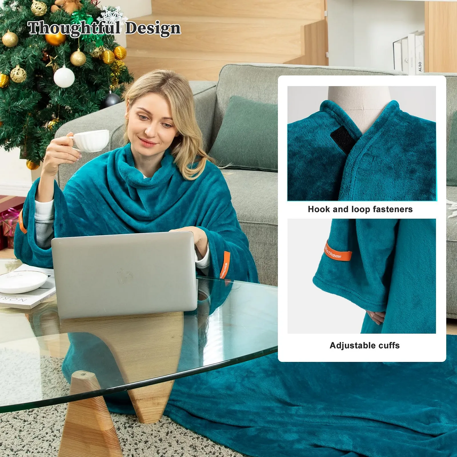 Плед з рукавами Winthome М'який Теплий Зелений 140 x 180 см, фото №2