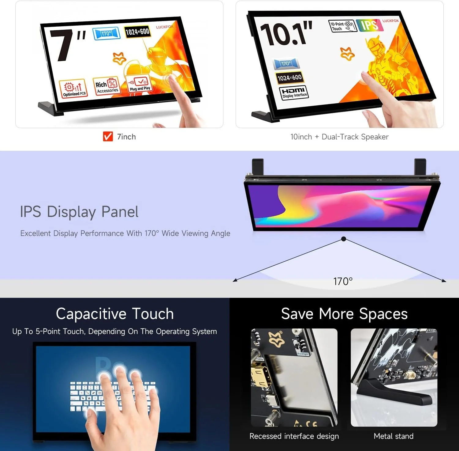 Монитор портативный сенсорный 7" LUCKFOX 7-HD-Touchscreen IPS 60 Гц, фото №3