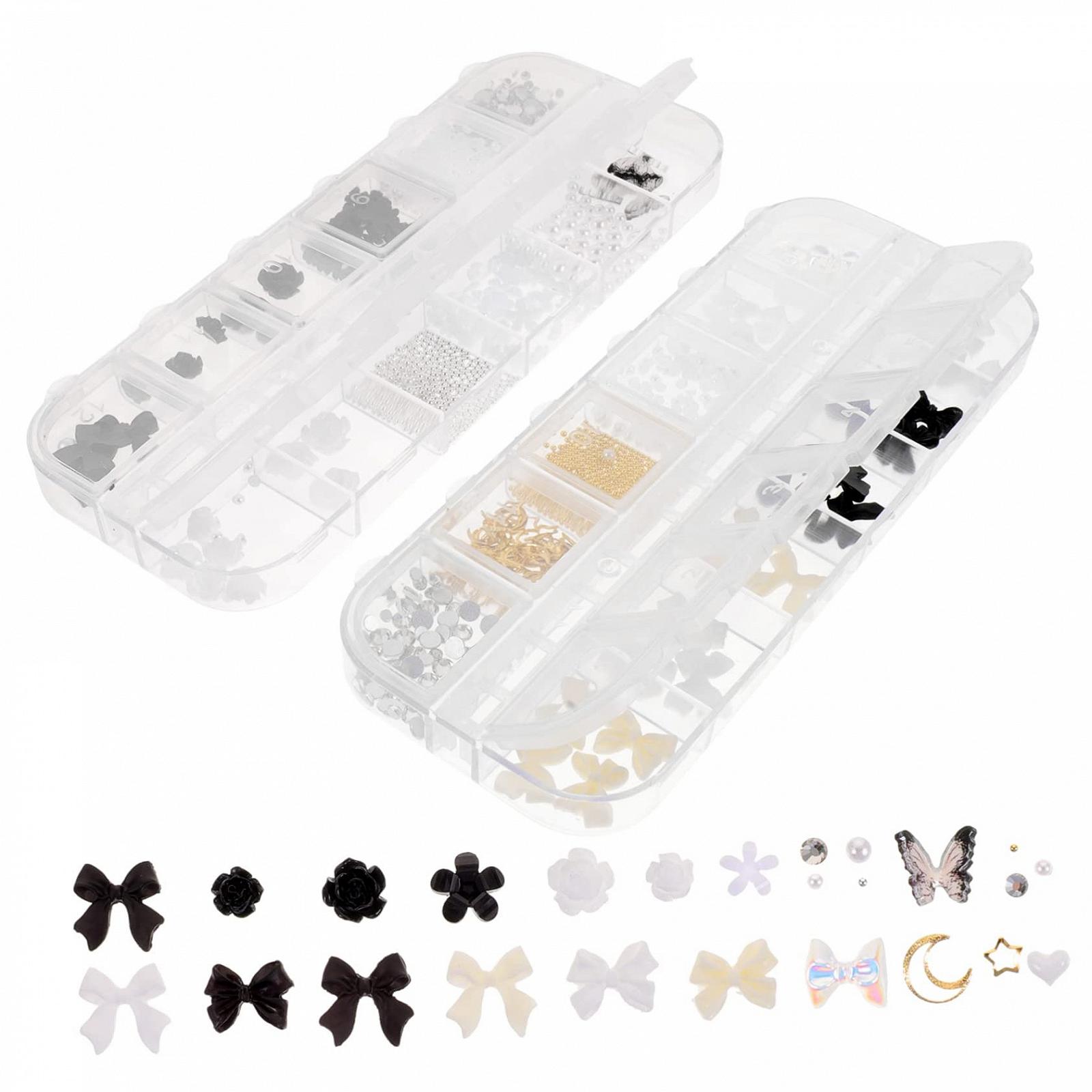 Підвіска для нігтів VILLCASE 2 коробки, чорні діаманти, перлинне оздоблення, фото №1