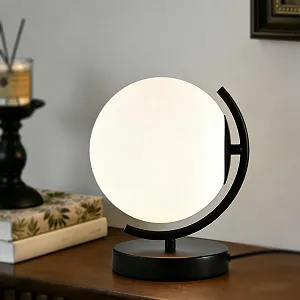 Настільна лампа Alighting Glass Opal White Ball E14 Black - Фото 1