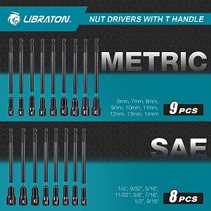 Набір магнітних подовжених головок LIBRATON 27 предметів 1/4 дюйм з Т-подібною тріскачкою Metric SAE S2 Bit Holder synthetic.ua - Фото 1