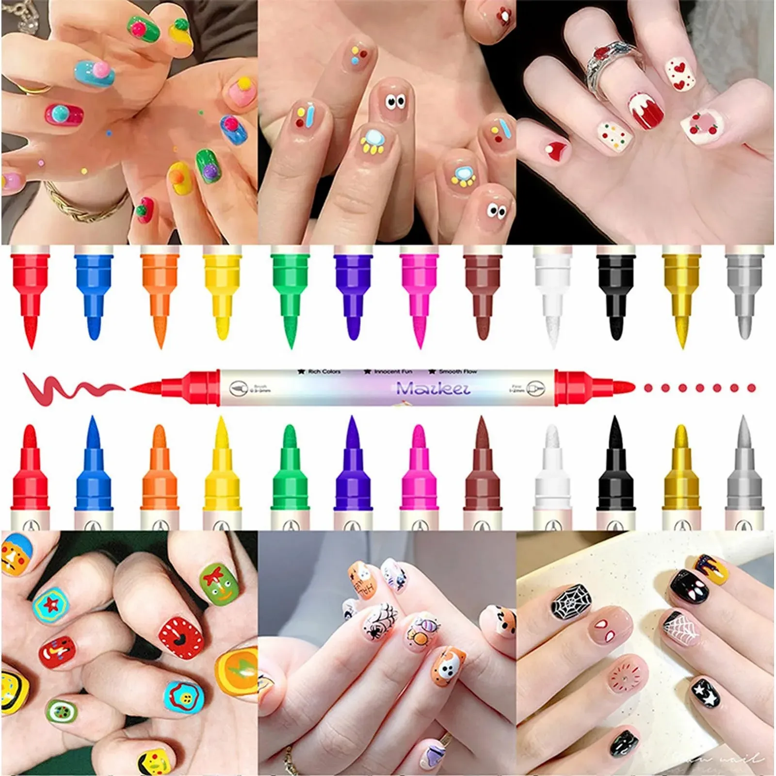 Маркеры для лака для ногтей Nagellack-Marker 12 цветов На водной основе Двусторонние, фото №4