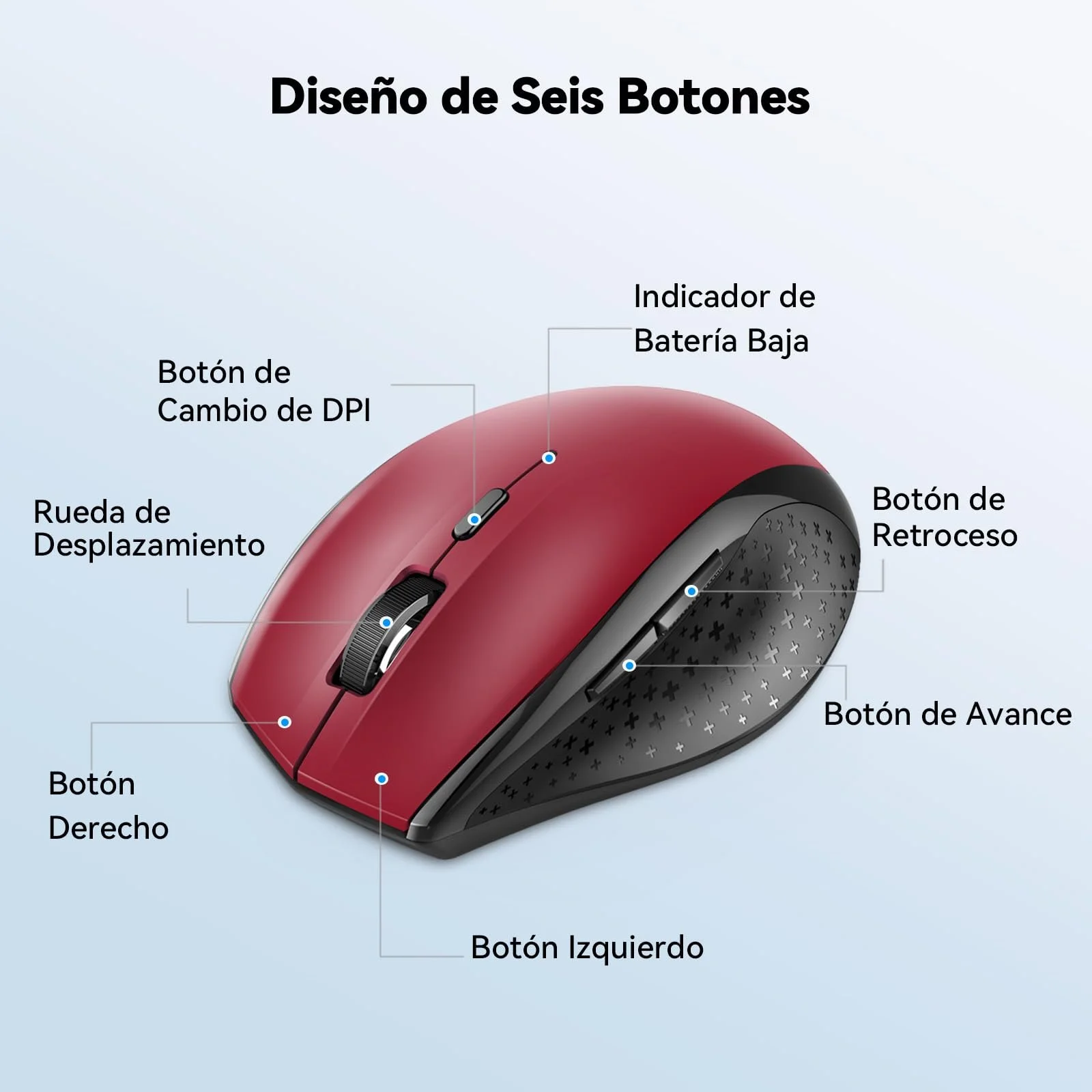 Миша Bluetooth TECKNET Бездротова 3200 DPI Червоний, фото №5