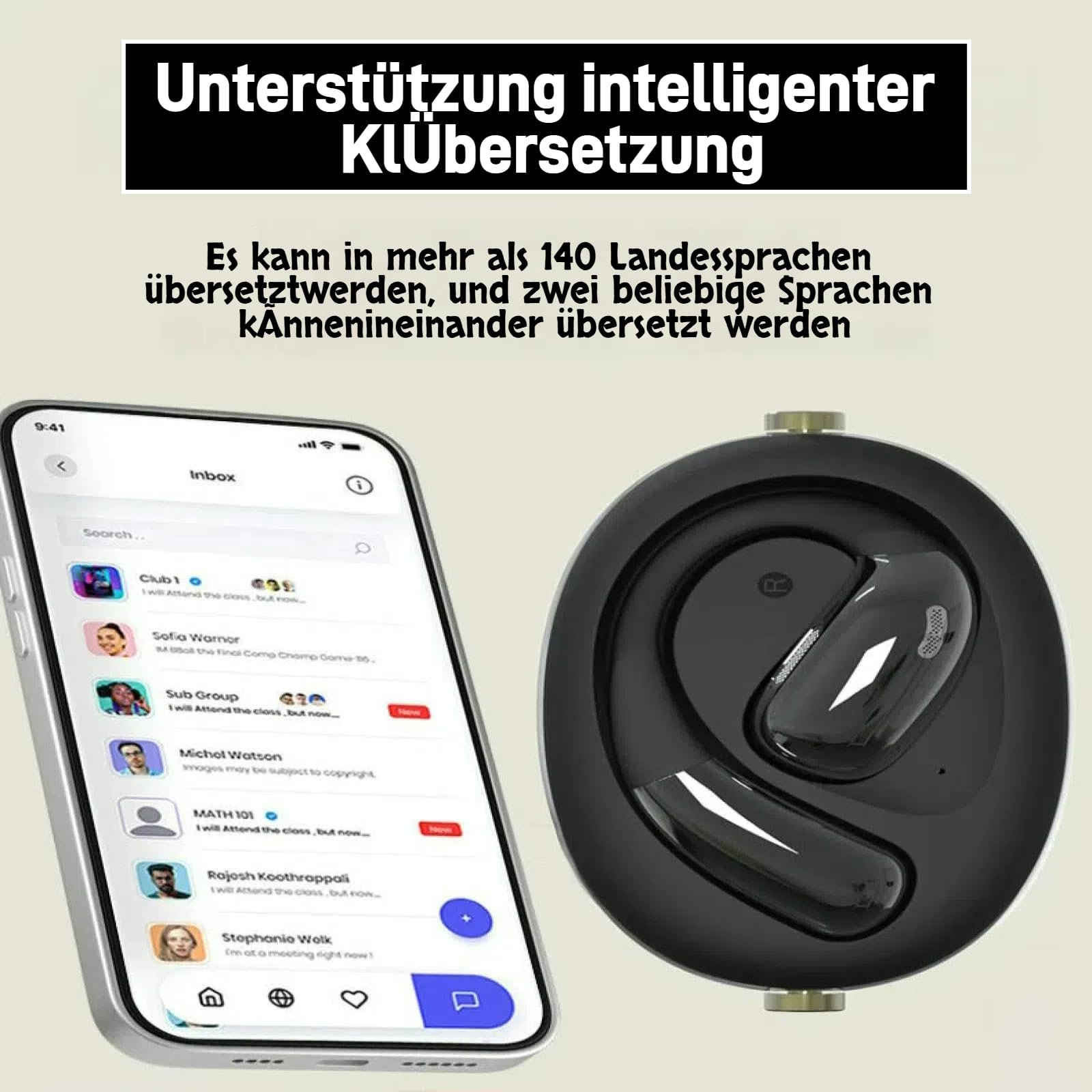 Навушники для перекладу AI KALEIST A60, Bluetooth 6.0, 14 мм динамічний драйвер, IPX4, чорний, фото №2
