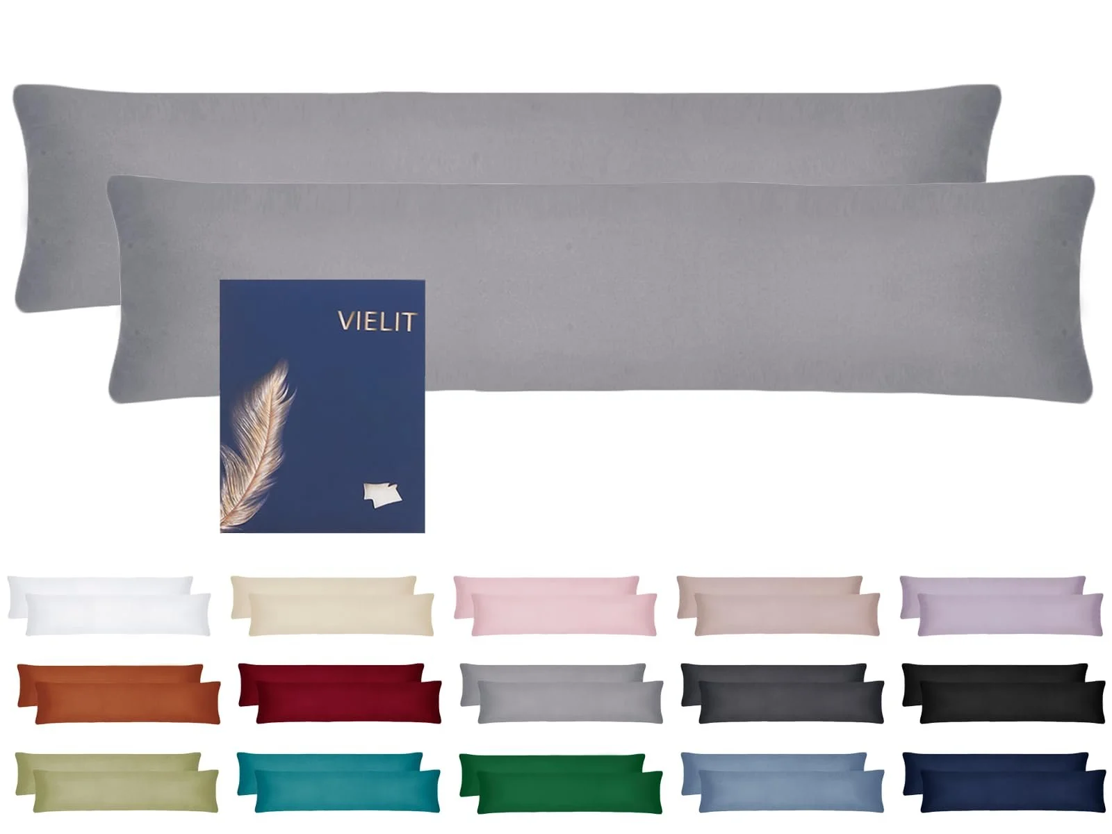 Наволочка Vielit для подушки для сну на боці 40 x 145 см, Набір з 2 наволочок, М'які наволочки, Сірий, фото №1 Наволочка Vielit для подушки для сну на боці 40 x 145 см, Набір з 2 наволочок, М'які наволочки, Сірий, фото №1