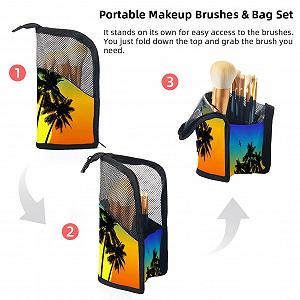 Набір кистей для макіяжу з органайзером Palm Tree Tropical Island Sunset synthetic.ua - Фото 1
