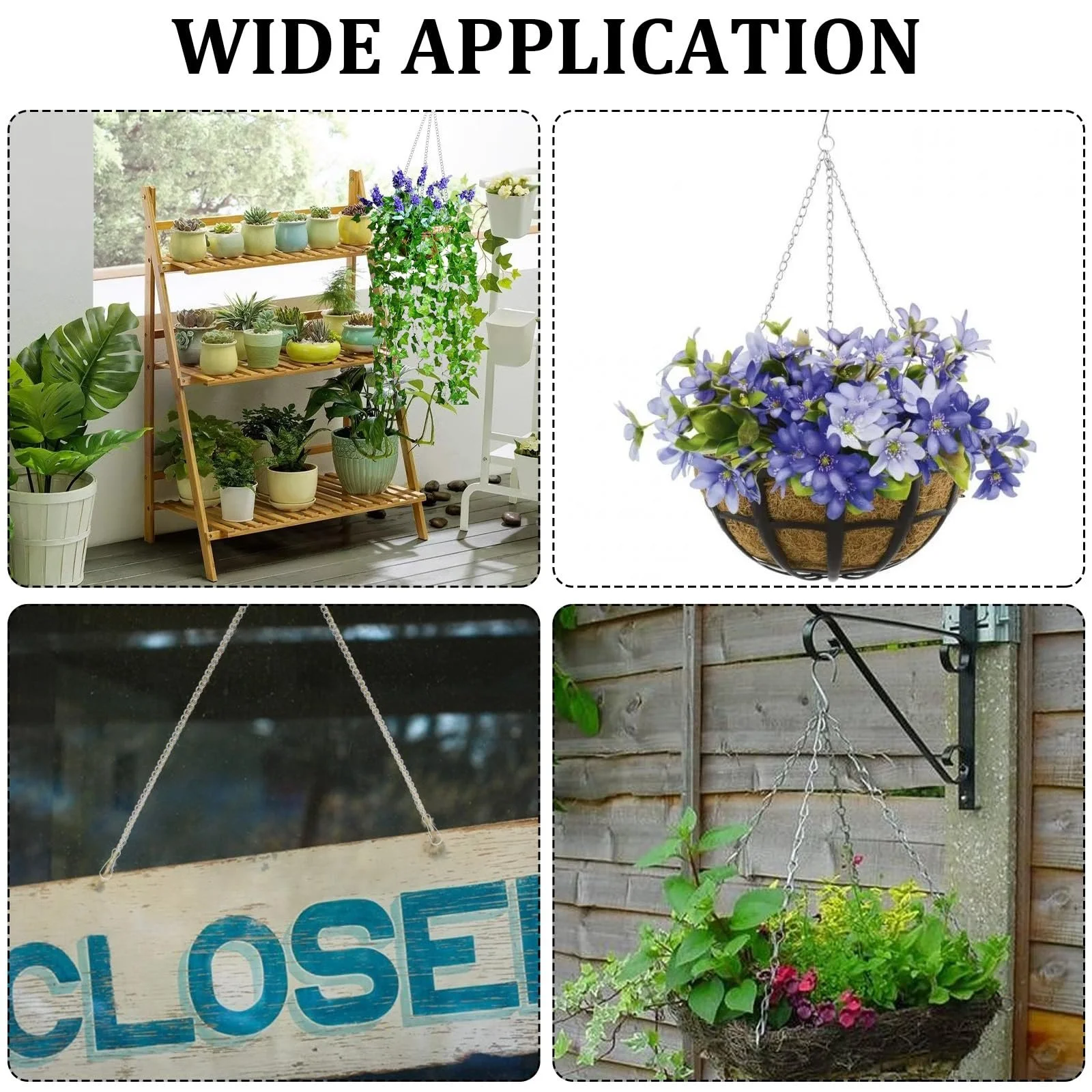 Ланцюжки для підвісних кошиків Набір 6 шт. 50 см металеві Сріблясті, фото №6