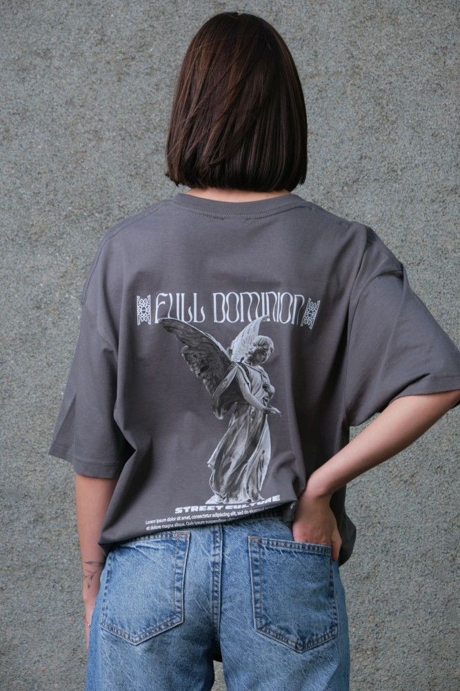 Оверсайз футболка з принтом Without dominion dark gray, фото №4
