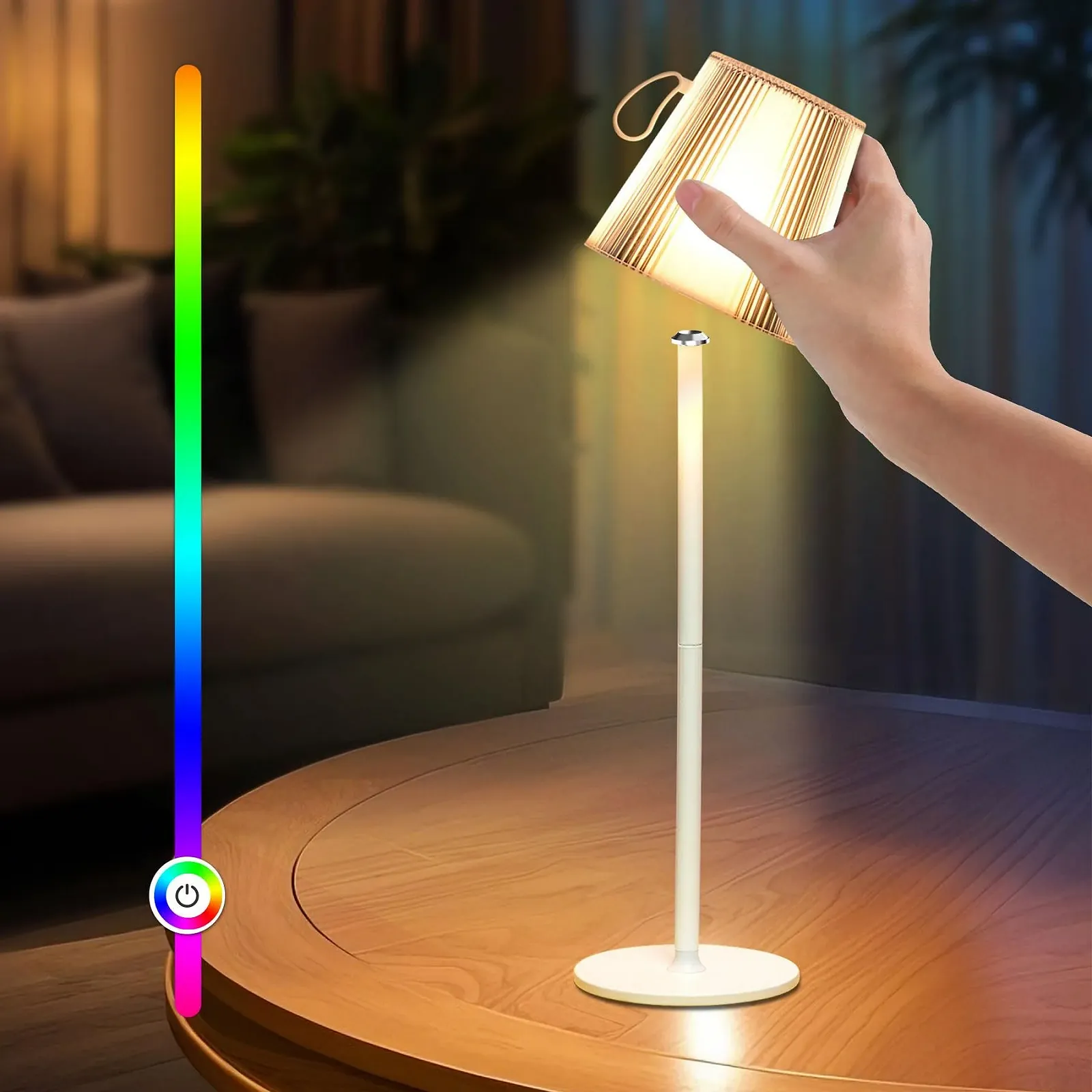 Настольная лампа LED Аккумуляторная Беспроводная 3000 K + RGB IP54 Белая, фото №1