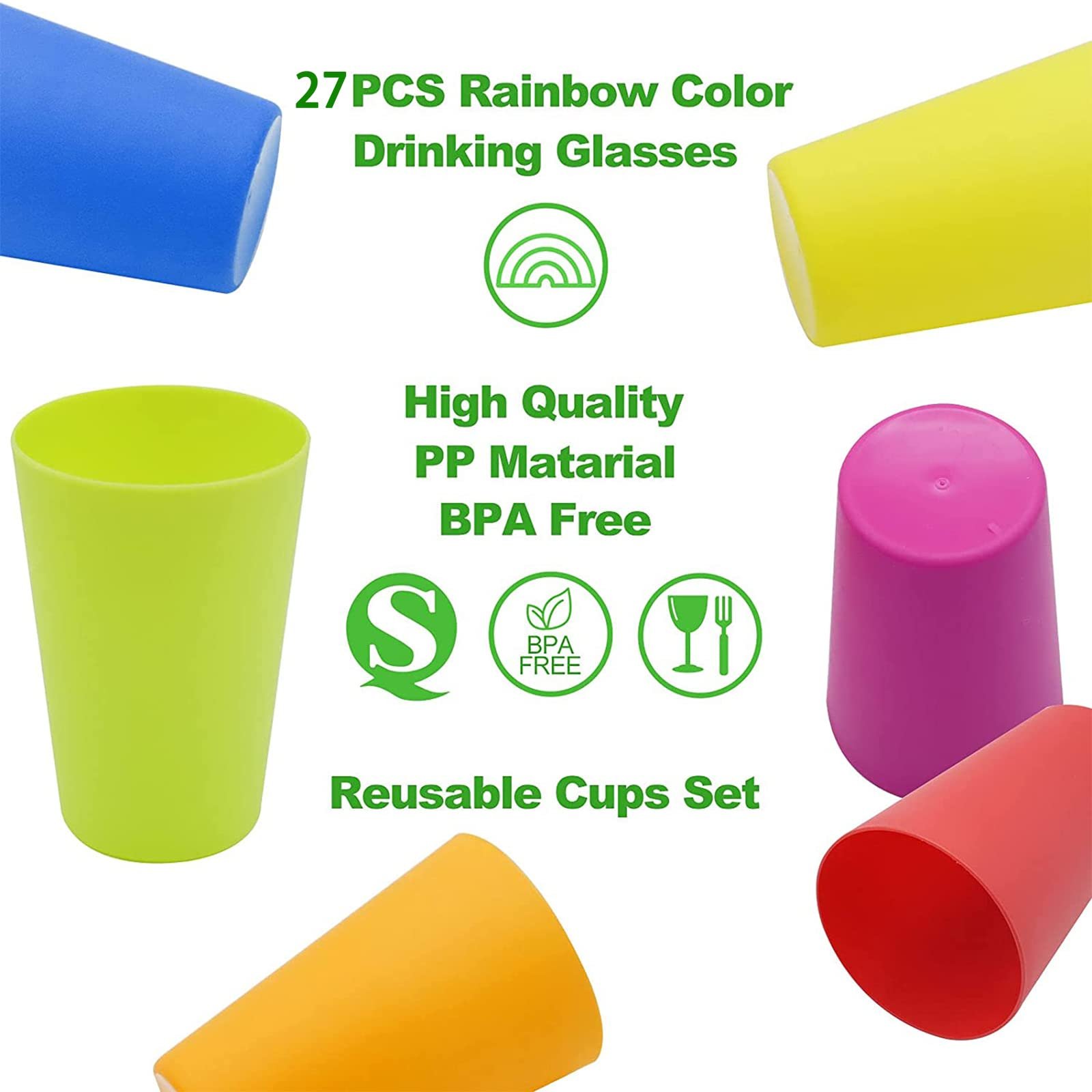 Набір пластикових стаканів 27 шт. Різнокольорові стакани 260 мл, 9 кольорів, фото №2 Набір пластикових стаканів 27 шт. Різнокольорові стакани 260 мл, 9 кольорів, фото №2