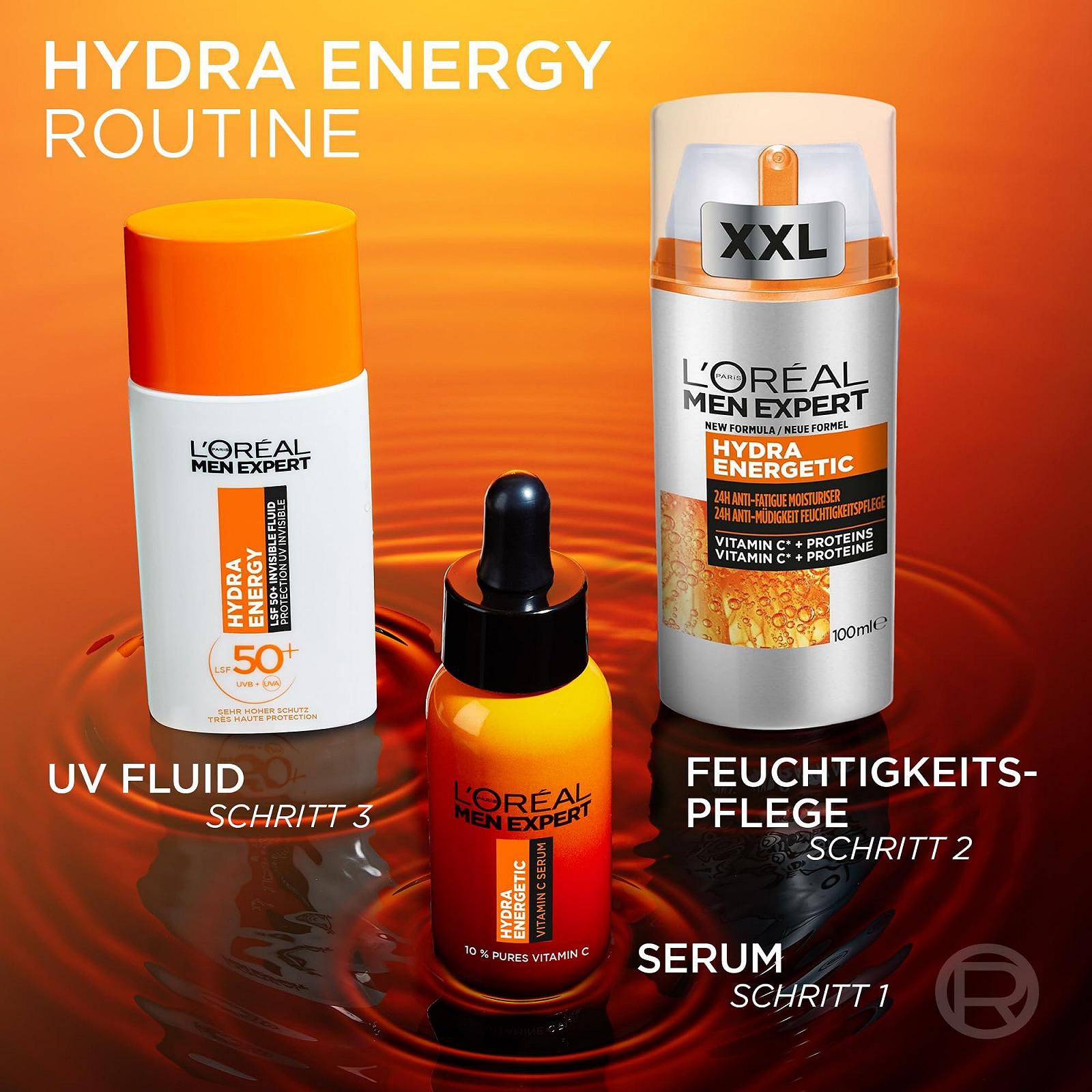 Зволожуючий крем для обличчя L'Oréal Men Expert Hydra Energy Anti-Fatigue XXL з гуараною та вітаміном C 100 мл, фото №8 Зволожуючий крем для обличчя L'Oréal Men Expert Hydra Energy Anti-Fatigue XXL з гуараною та вітаміном C 100 мл, фото №8