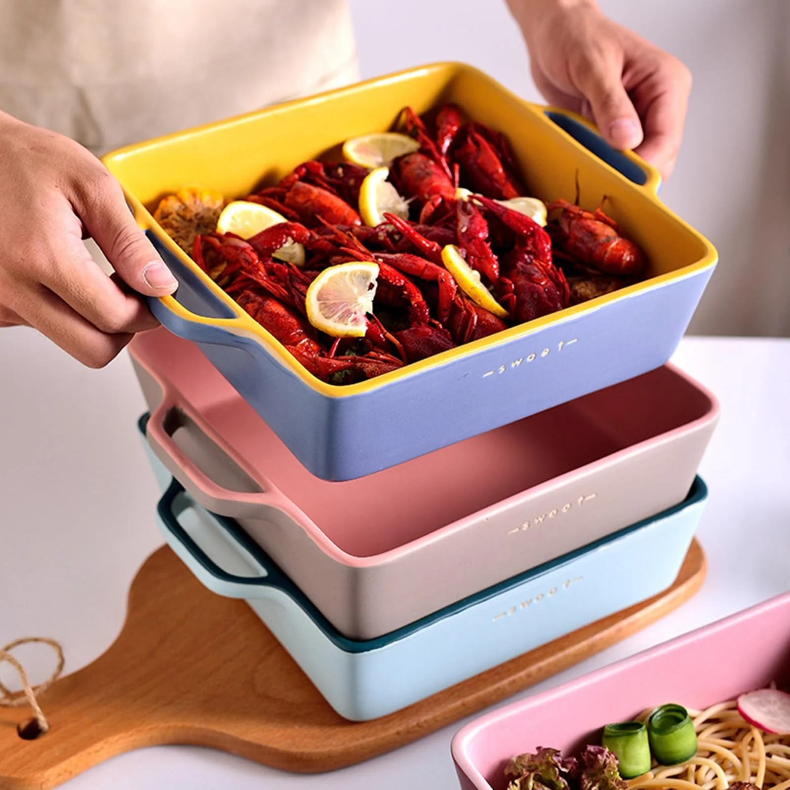 Форма для запекания Керамическая Квадратная с ручками Большая, фото №4 Форма для запекания Керамическая Квадратная с ручками Большая, фото №4