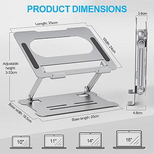 Подставка для ноутбука AXFEE Регулируемая по высоте, портативная подставка для ноутбука, изготовленная из углеродистой стали, эргономичная складная подставка для ноутбука, совместимая с ноутбуками, такими как MacBook Pro/Air (10-16 дюймов), серая synthetic.ua - Фото 1
