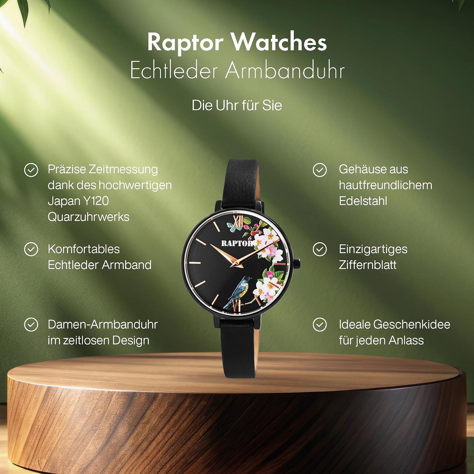 Жіночий годинник Raptor RA10197 Шкіряний Браслет Квіти Метелик Аналоговий Кварц Чорний, Ремінець, фото №2 Жіночий годинник Raptor RA10197 Шкіряний Браслет Квіти Метелик Аналоговий Кварц Чорний, Ремінець, фото №2