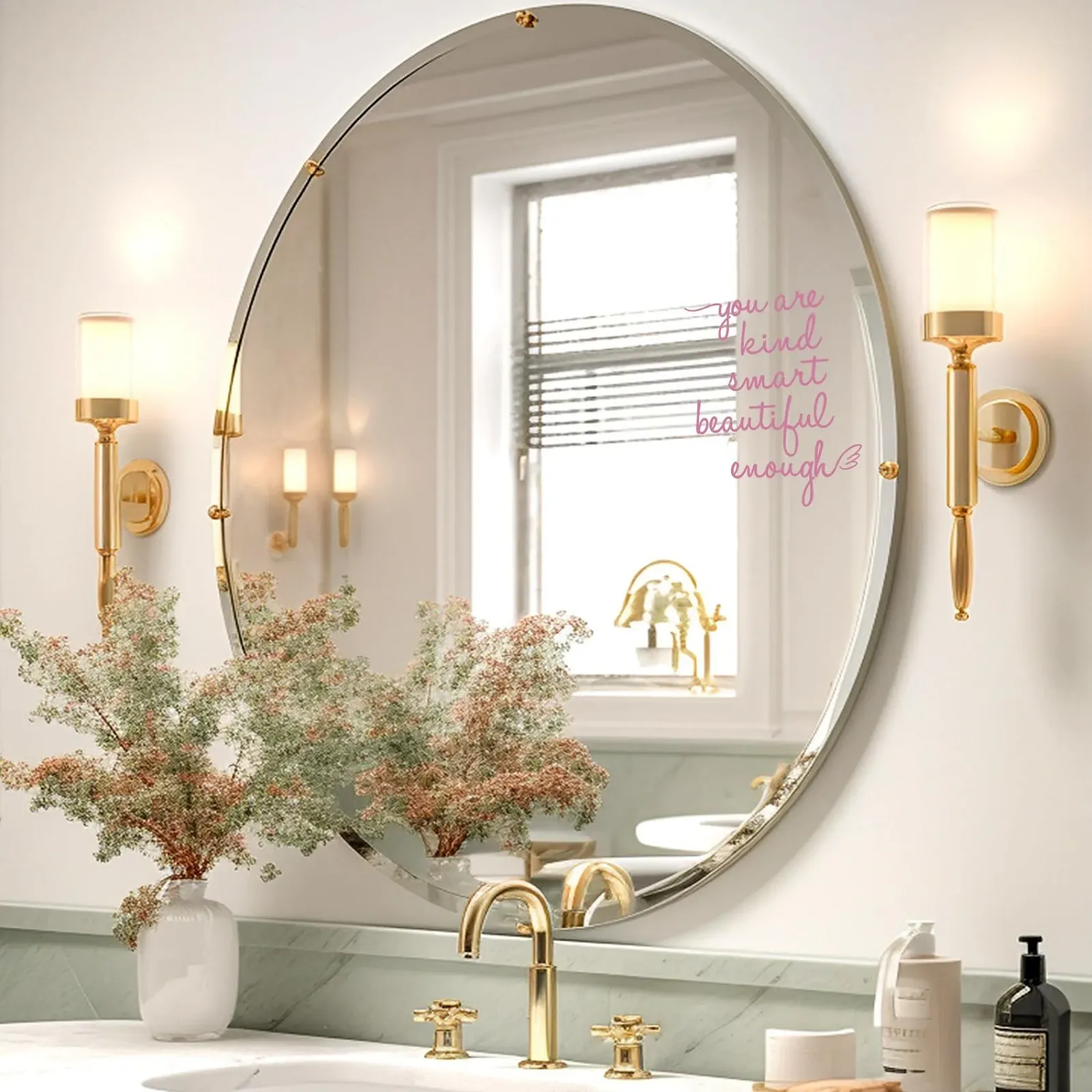 Наклейка на дзеркало You are Kind Smart Beautiful Enough Вінілова Рожевий, фото №5 Наклейка на дзеркало You are Kind Smart Beautiful Enough Вінілова Рожевий, фото №5