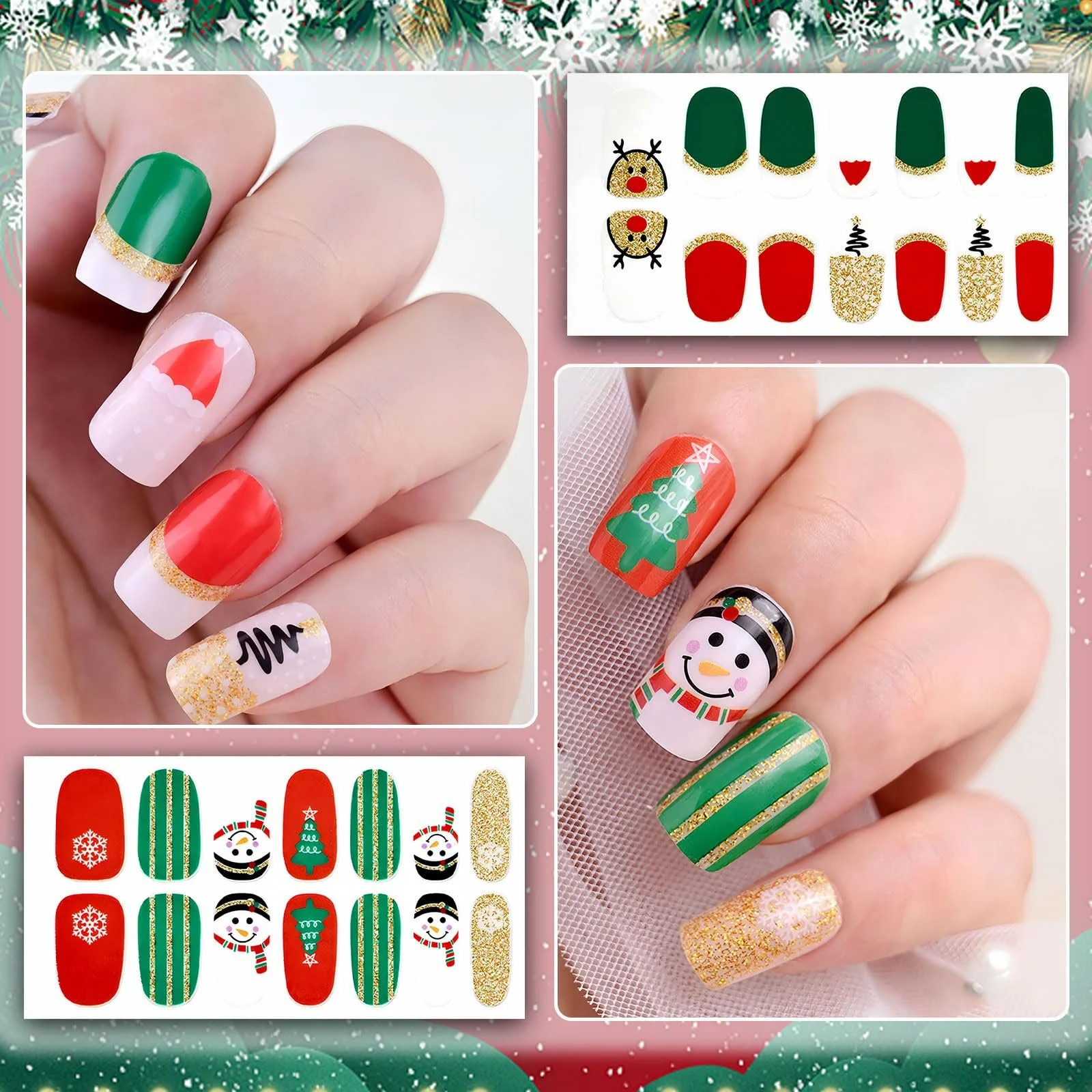 Наклейки для нігтів Christmas 8 аркушів з пилкою самоклеючі DIY, фото №3