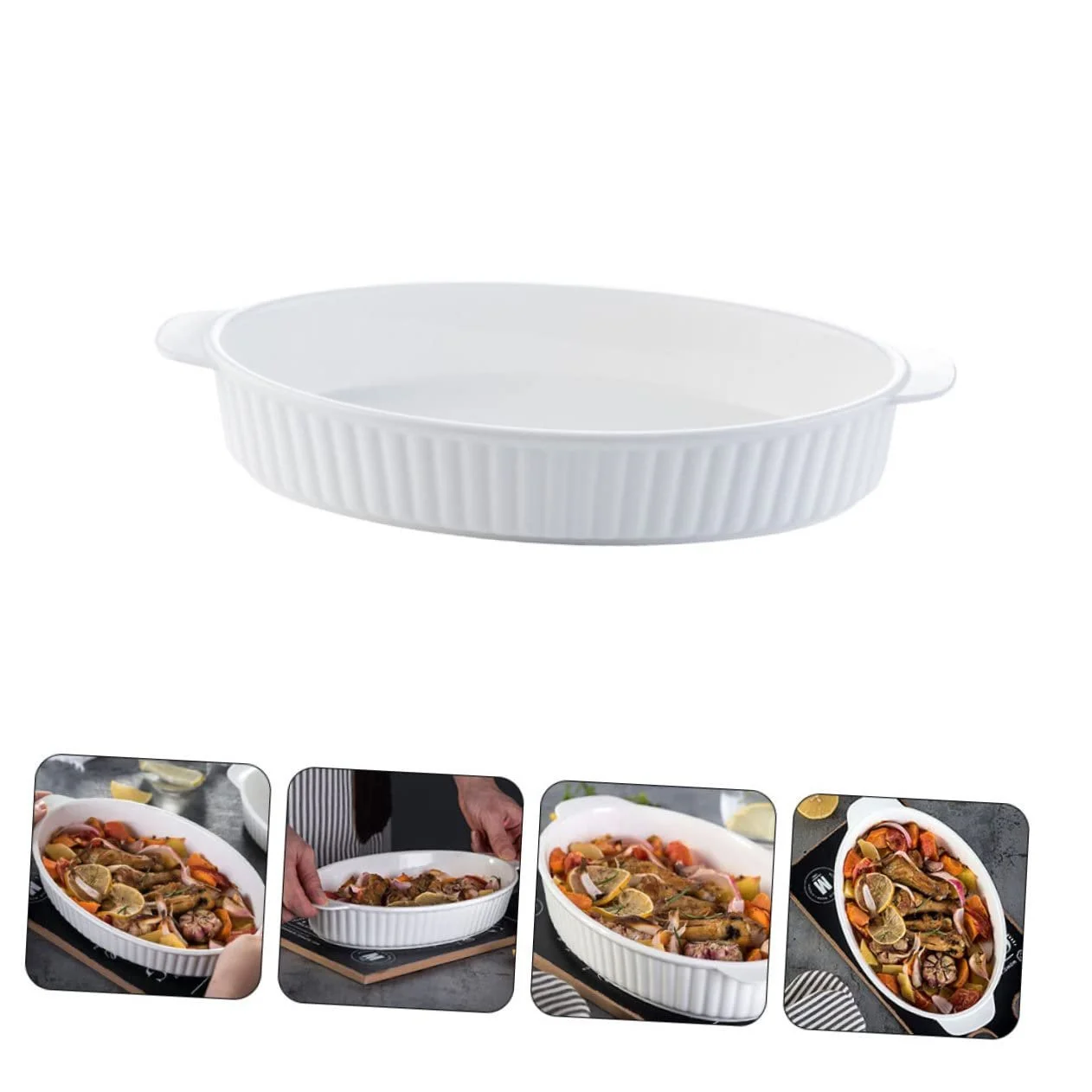 Форма для запекания Gatuida керамическая овальная с двумя ручками жаропрочная, фото №6