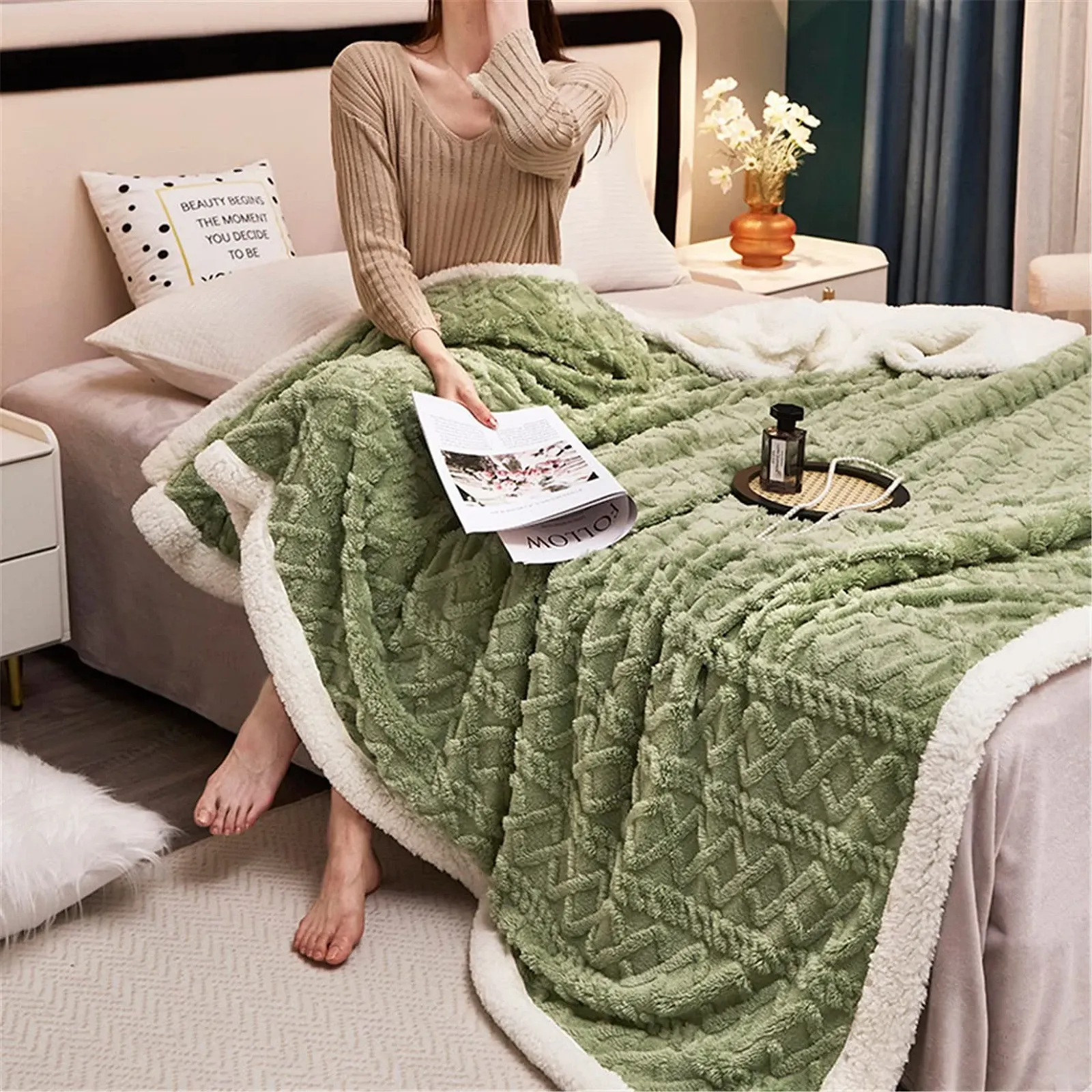 Покривало Hayisugal Fluffy Sherpa Cuddly, зелена, 150 x 200 см, фото №3 Покривало Hayisugal Fluffy Sherpa Cuddly, зелена, 150 x 200 см, фото №3