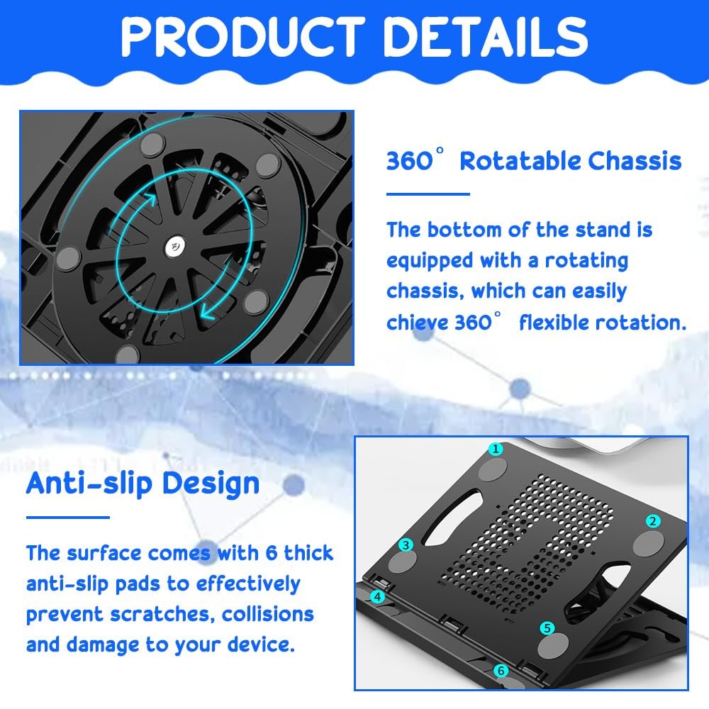 Подставка для ноутбука складная, регулируемая на 8 уровней, черная, ABS держатель для ноутбука, вентилируемая, эргономичная, совместима с большинством ноутбуков, фото №3 Подставка для ноутбука складная, регулируемая на 8 уровней, черная, ABS держатель для ноутбука, вентилируемая, эргономичная, совместима с большинством ноутбуков, фото №3