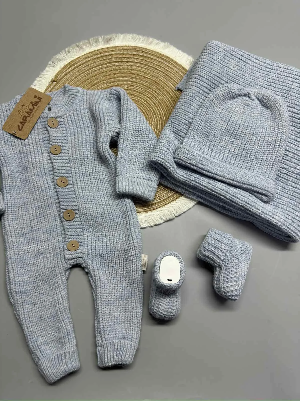 Комплект для новорожденного вязка серый, фото №1