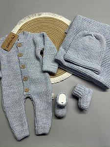 Комплект для новорожденного вязка серый - Фото 1