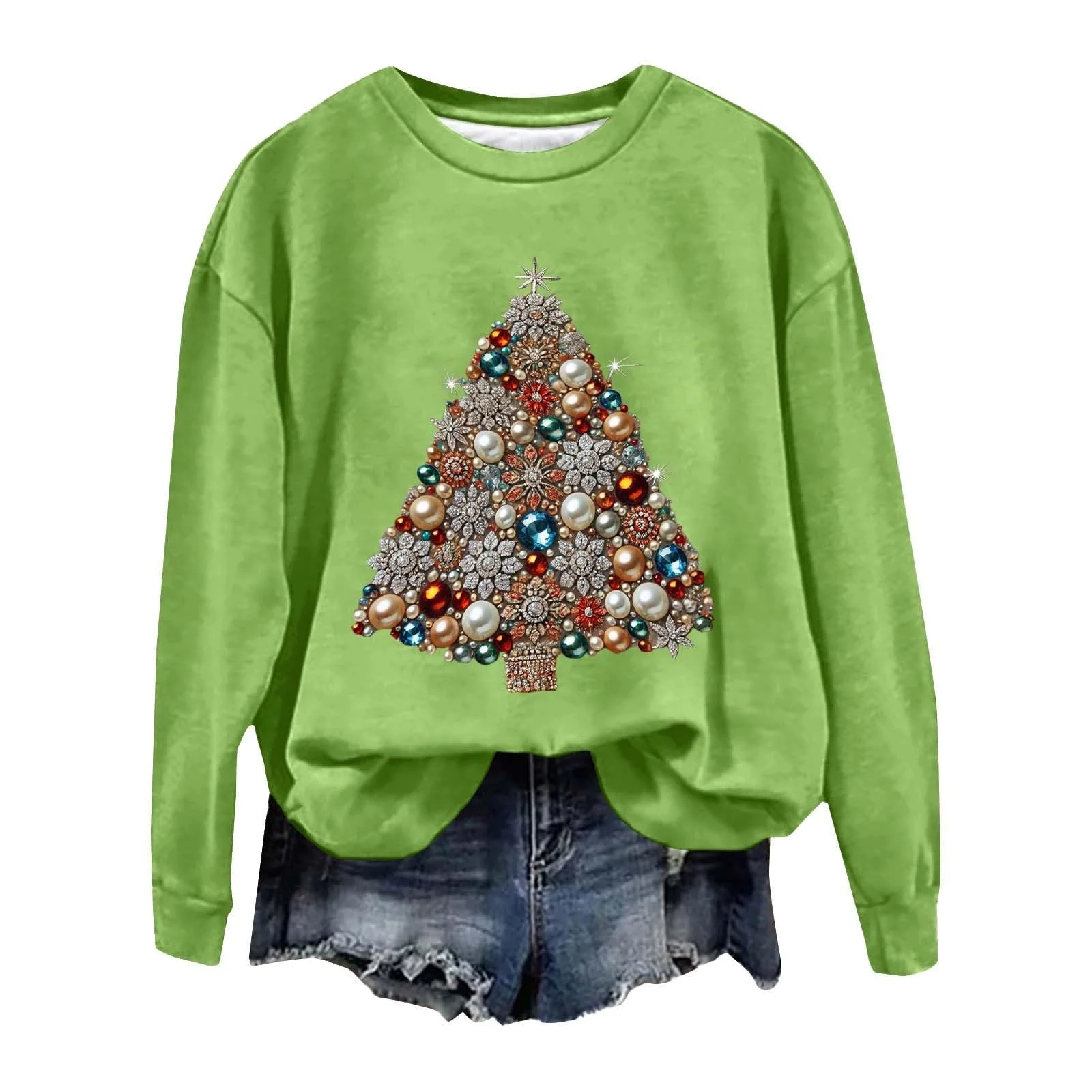 Женский Свитшот Рождественский Свитшот для Женщин Милый Смешной Санта Графический Свитер Свободные Повседневные Топы Круглый Вырез Праздничные Рубашки, фото №1