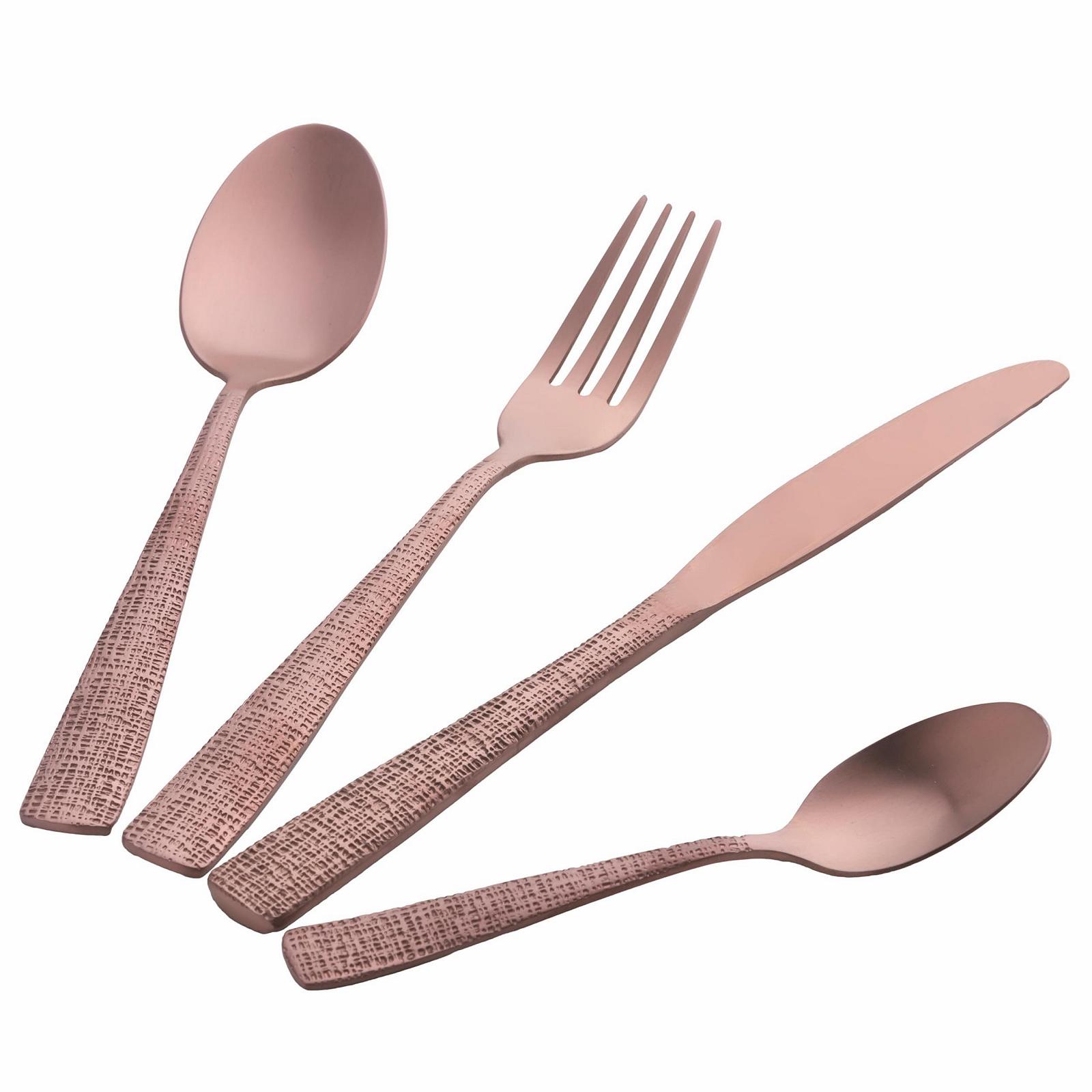 Набор столовых приборов 24 предмета Нержавеющая сталь 18/0 Матовое медное покрытие Текстурная ручка, фото №2 Набор столовых приборов 24 предмета Нержавеющая сталь 18/0 Матовое медное покрытие Текстурная ручка, фото №2